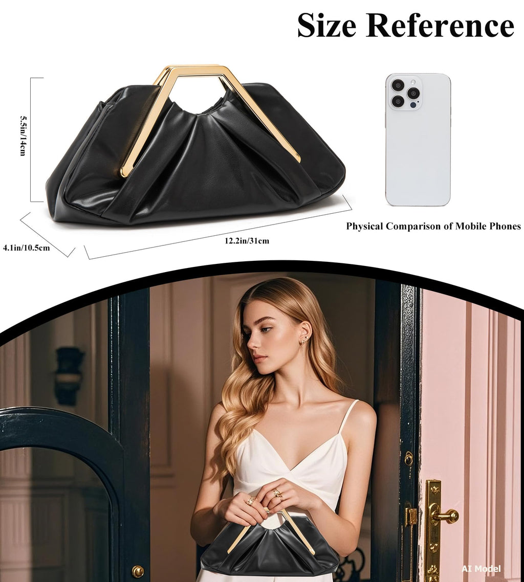 myfriday Elegant Ruched Clutch Purse, Soft Dumpling Evening Bag | for Women