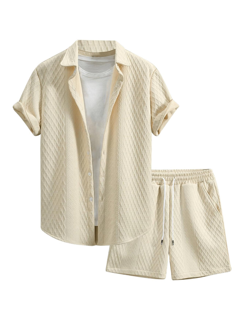 GORGLITTER Men's Vacation Summer Cruise Outfits 2 Piece Linen Shorts Sets | Beach All White Outfits, Short Sleeve Button Up Shirt, Matching Sets Clothing, Old Money Clothes