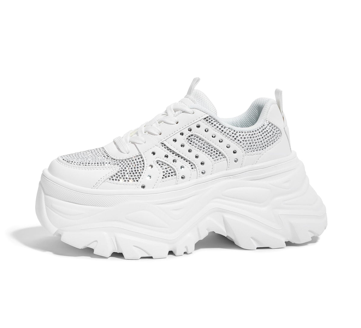 LUCKY STEP Women's Rhinestone Chunky Sneakers Breathable | Lightweight Running Non Slip Breathable Chunky