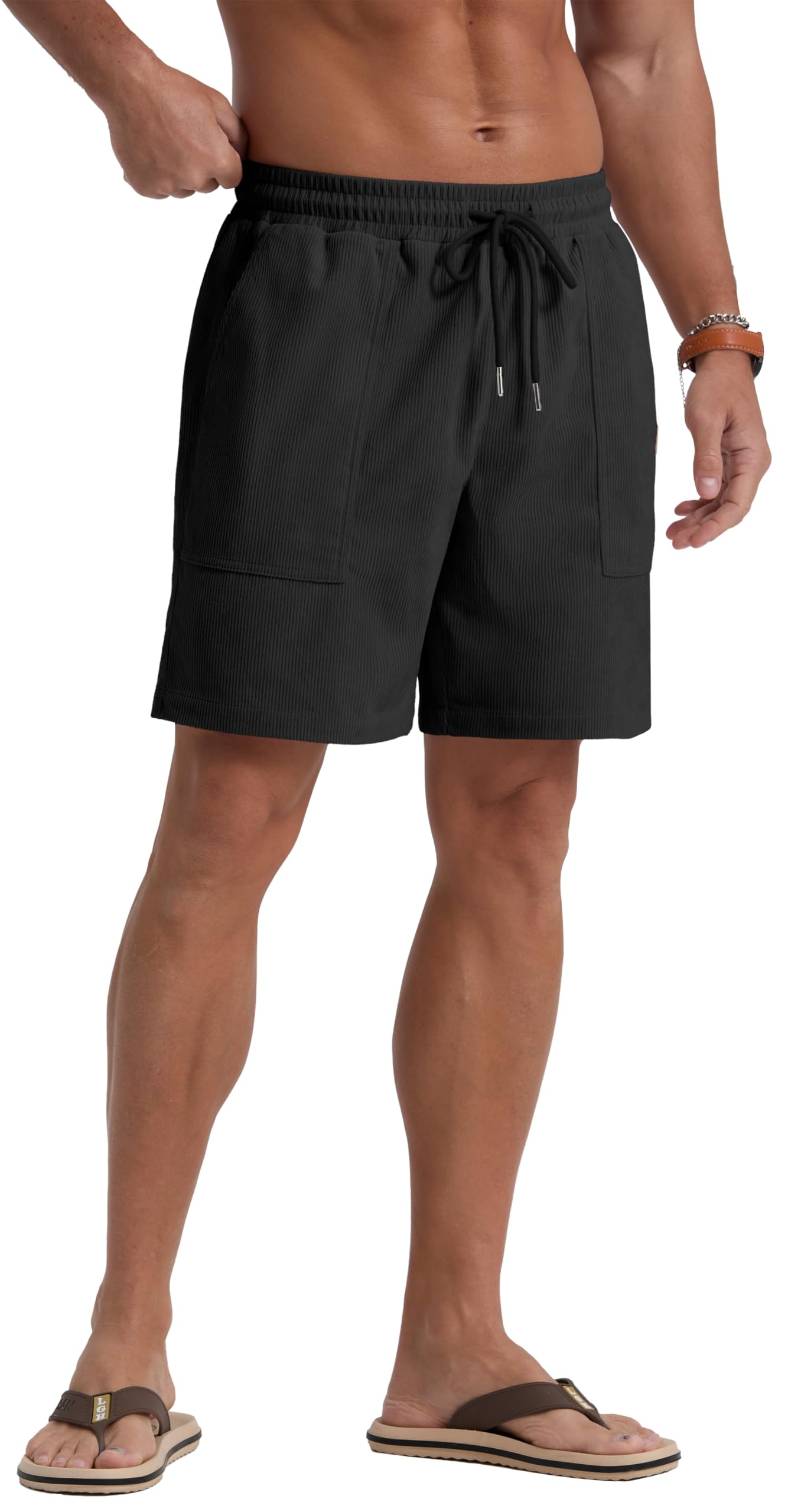 Sailwind Men's Casual Corduroy Shorts Lightweight Elastic Waist Drawstring Summer Beach Shorts