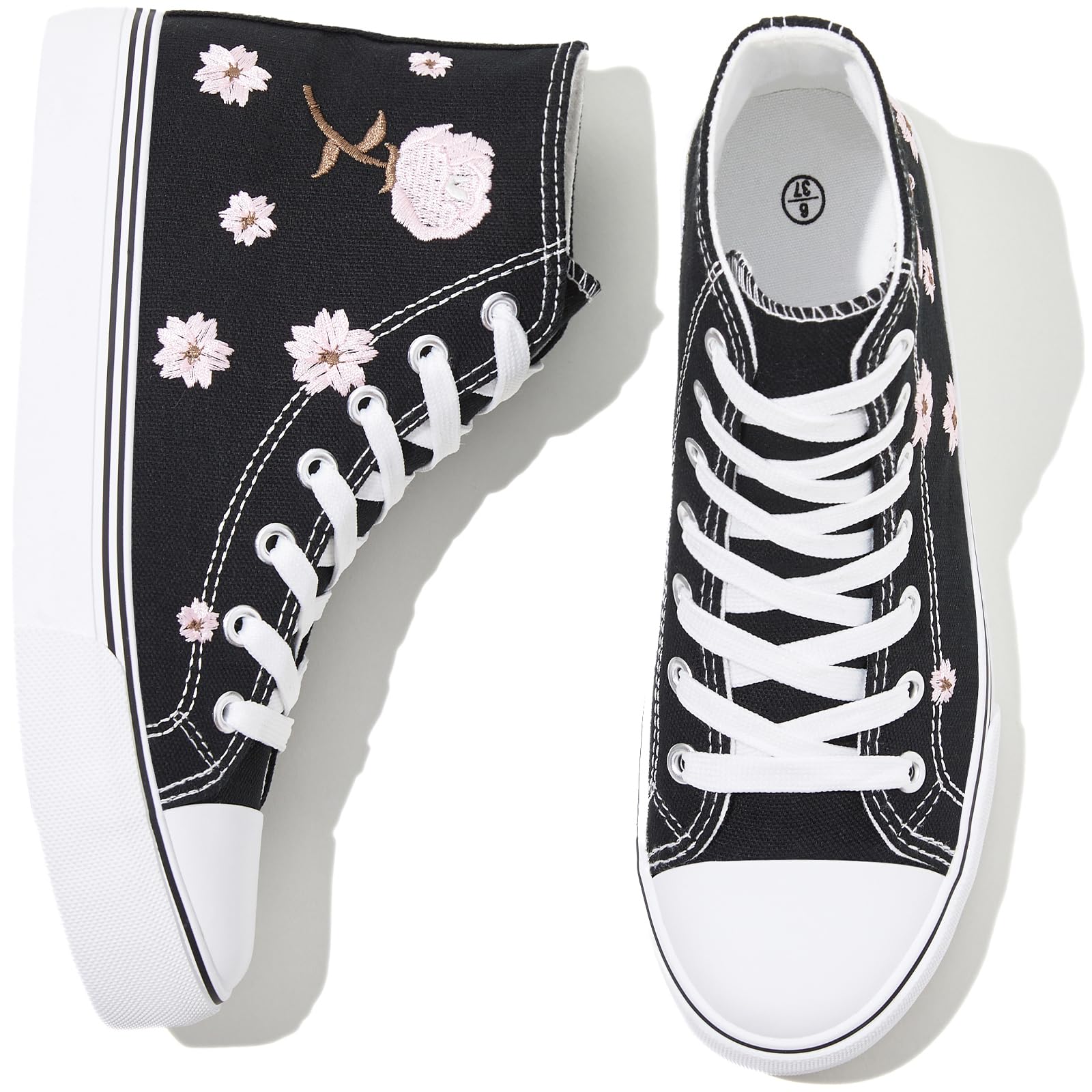 kufeiti Women's High Top Canvas Sneakers Casual Walking Shoes | embroidered,breathable canvas upper,lace up high top,non slip,easy match