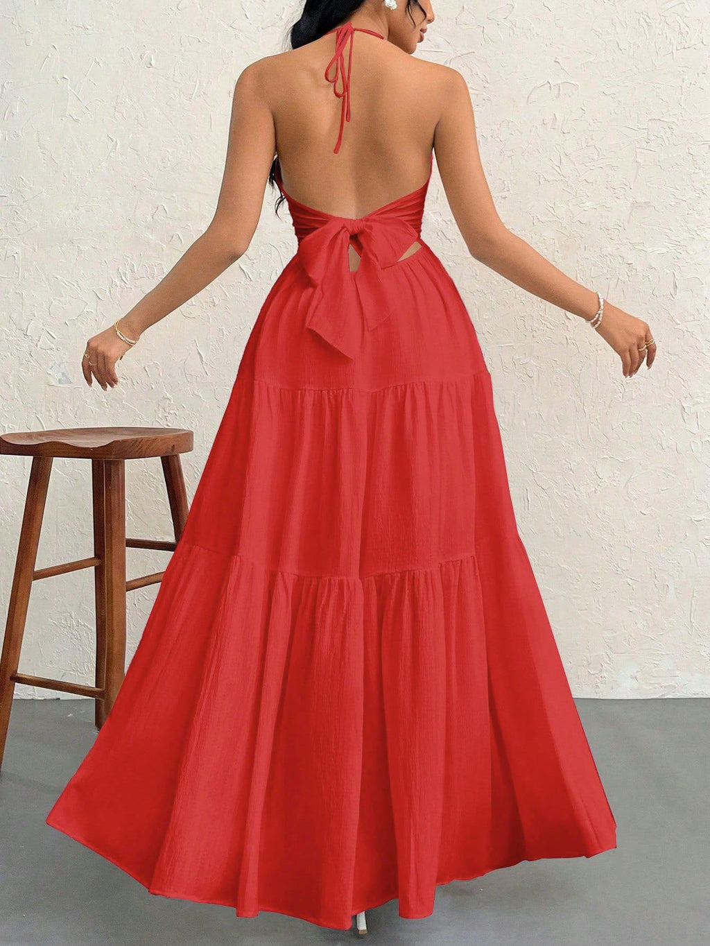 Narecte Women's Maxi Summer Dresses Halter V Neck Beach Dresses for Women A-Line Casual Dress for Vacation