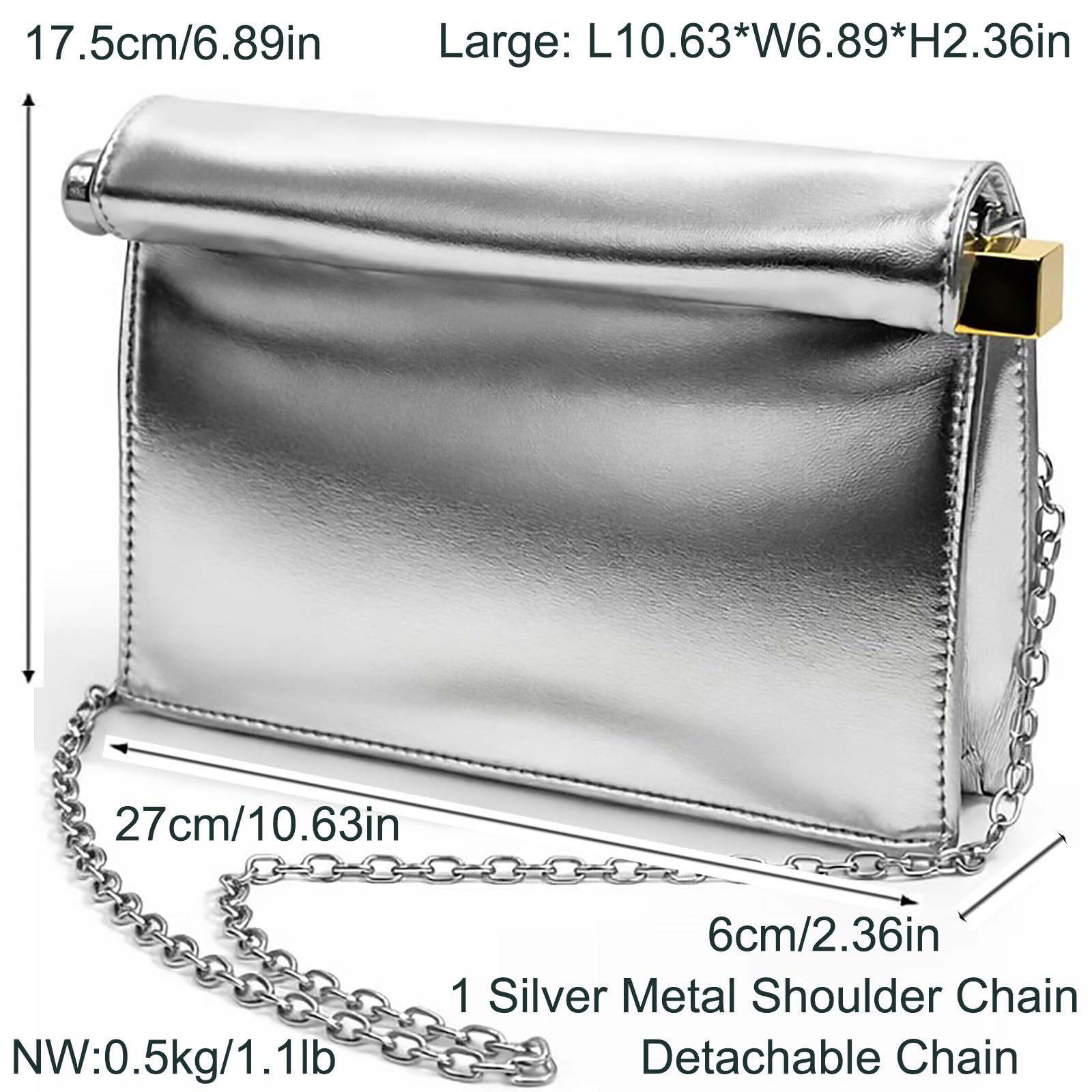 PU Leather Handbag Detachable Chain Crossbody Shoulder Evening Bag Clutch Purse for Women Formal Wedding Party Prom