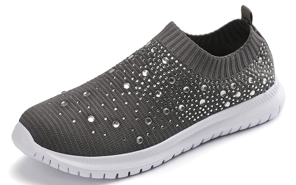GOSPT Women's Mesh Sport Shoes Rhinestone Glitter Slip On Ballroom Jazz Latin Dance Sock Sneakers