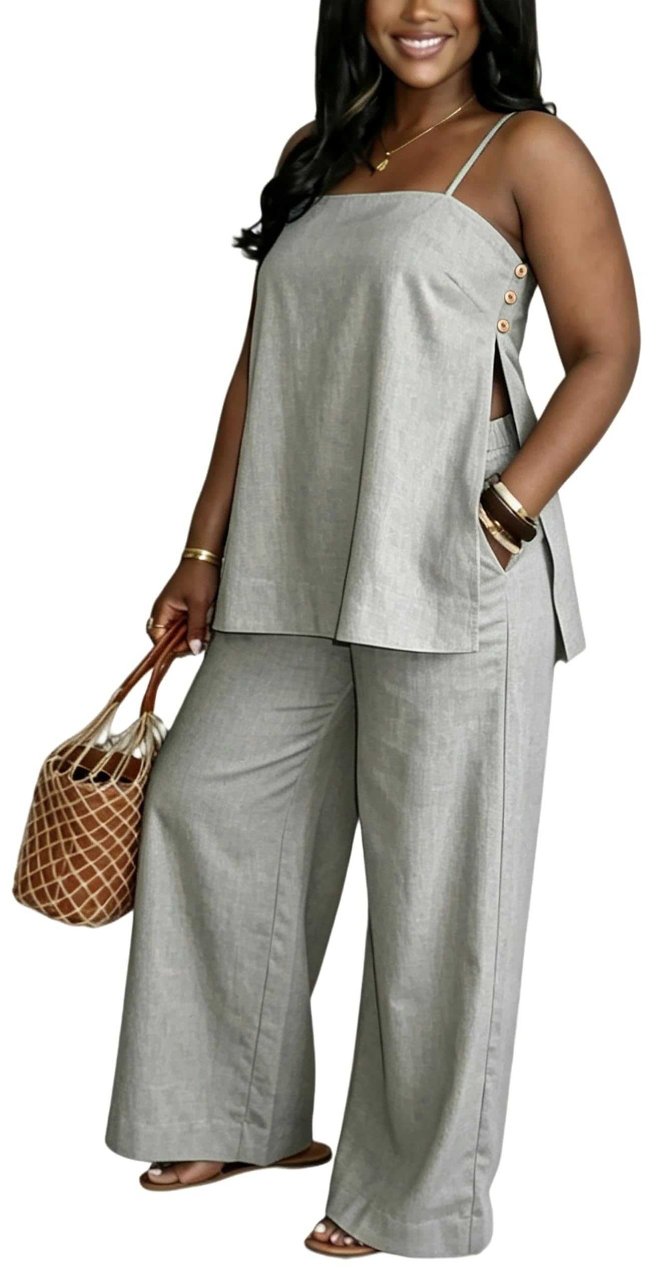 2 Piece Sets for Women Summer Outfits Sleeveless Tops and Wide Leg Pants Sets Sexy Jumpsuits Clubwear Vacation Outfits