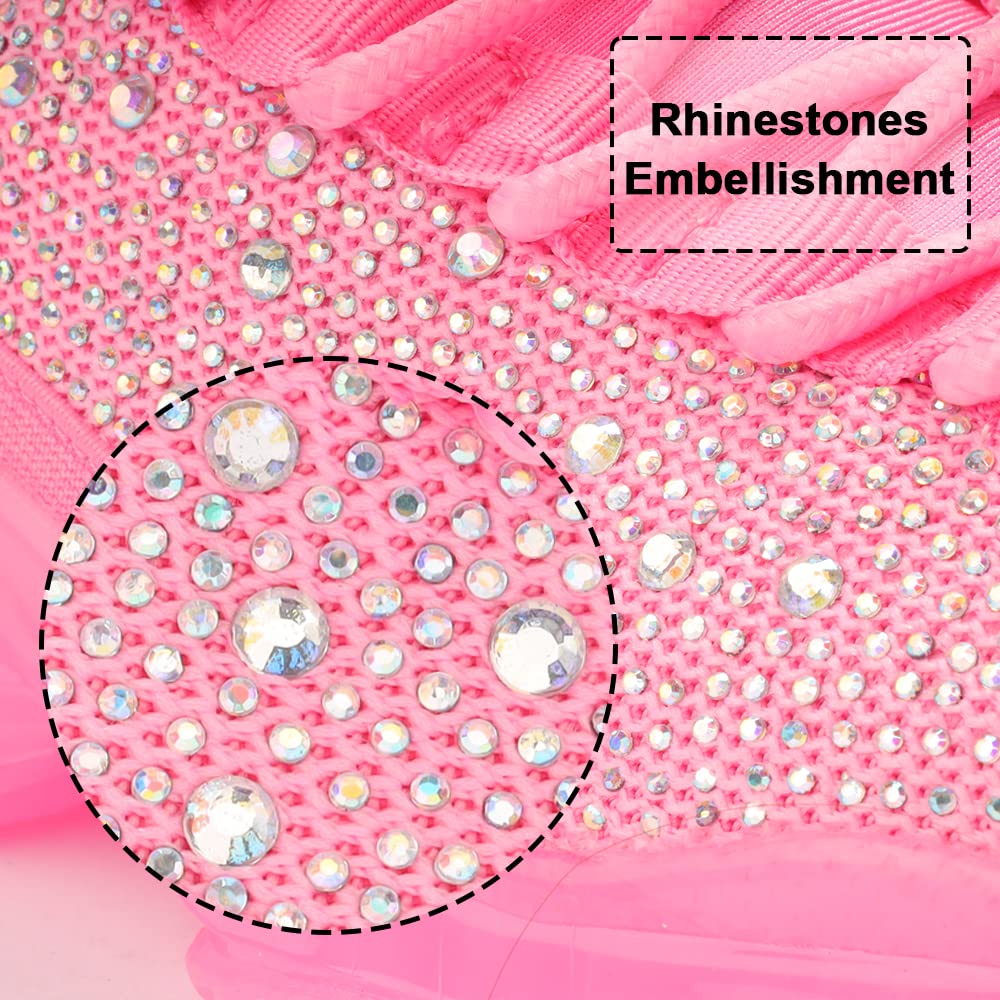 BELOS Women Rhinestone Mesh Slip On Walking Shoes | Fashion Breathable Spakle Glitter Sneaker