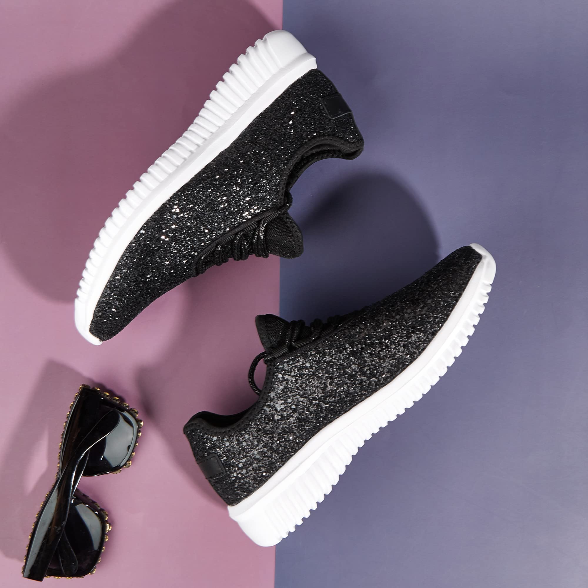 K KIP WOK Fashion Glitter Sneakers for Womens Silp On Running Shoes Lightweigt Tennis Walking Sneakers