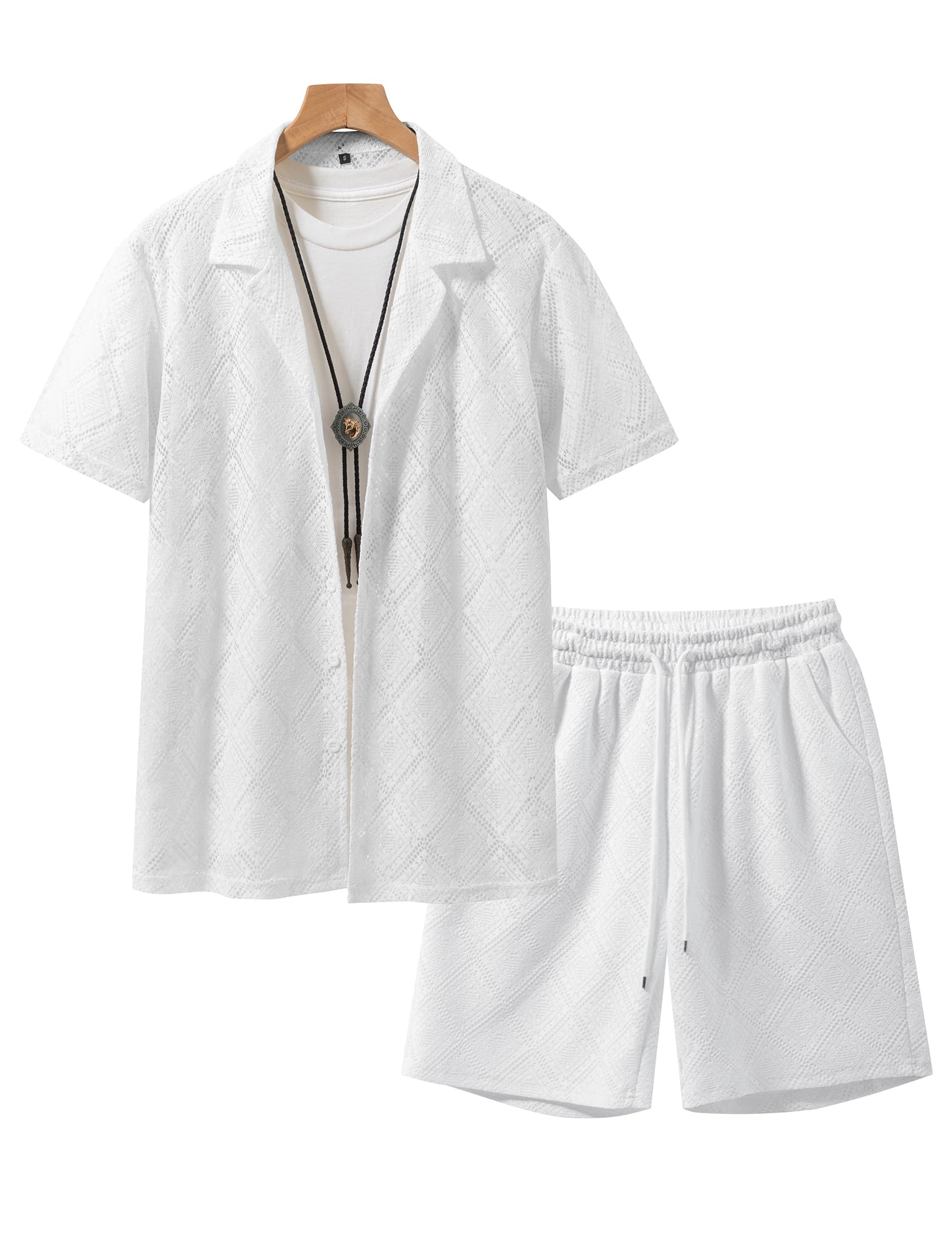 Men 2 Piece Shorts Set Sexy Lace Mesh Sheer Short Sleeve Summer Rave Outfit