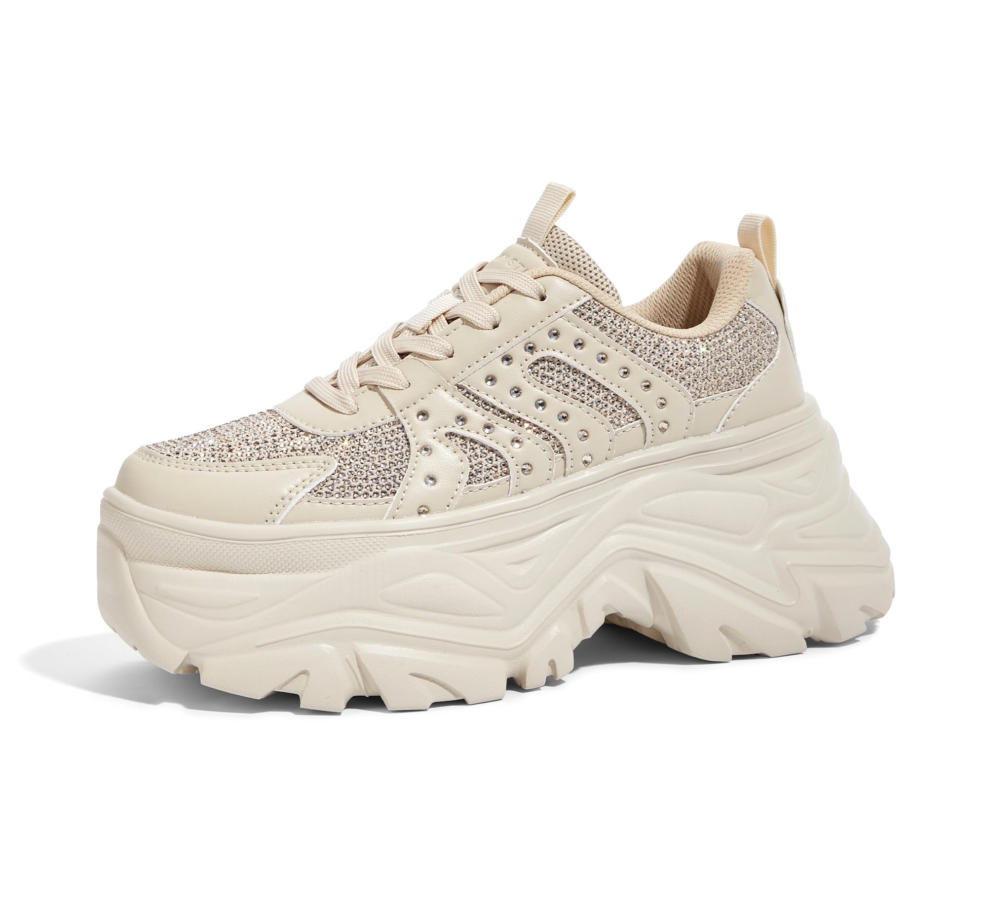 LUCKY STEP Women's Rhinestone Chunky Sneakers Breathable | Lightweight Running Non Slip Breathable Chunky