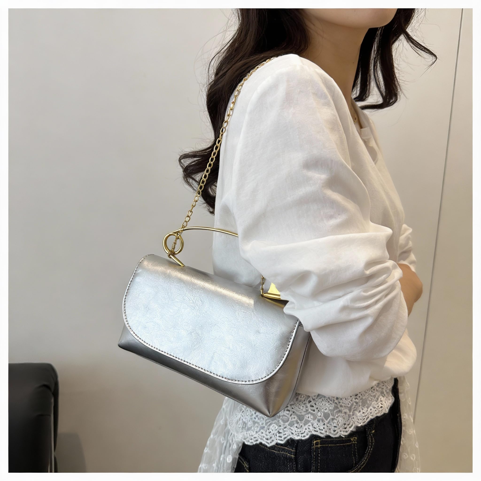 Women's Unique Safety Pin Crossbody Purse | Leather Clutch Bag Gold Handles Chain novelty clutch