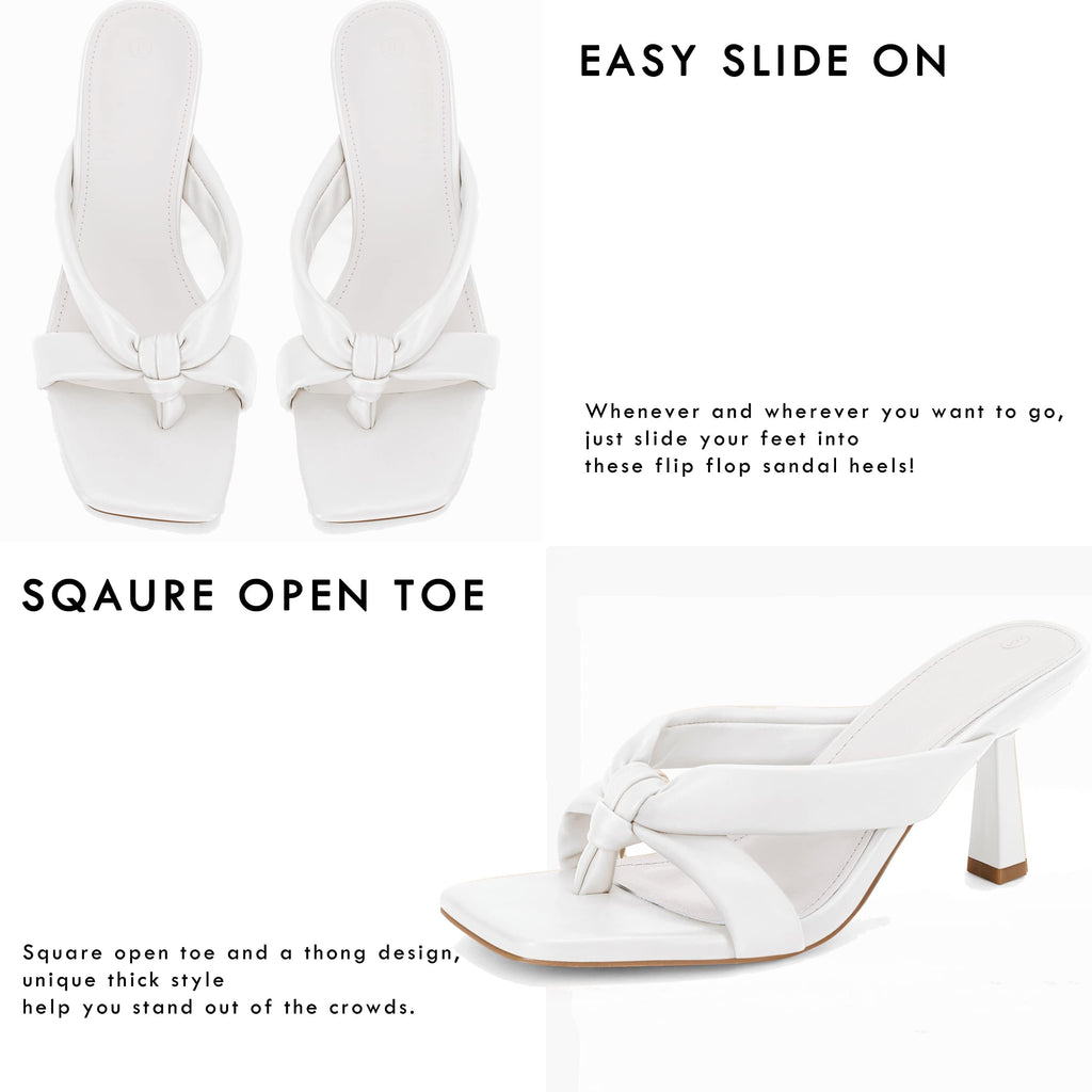 Coutgo Womens Thong Heels Mules Kitten Heel Square Toe Flip Flops Sandals | Slip On Dress Shoes, Comfortable Low Heel, Open Toe, Summer Beach, Party, Casual, Going Out