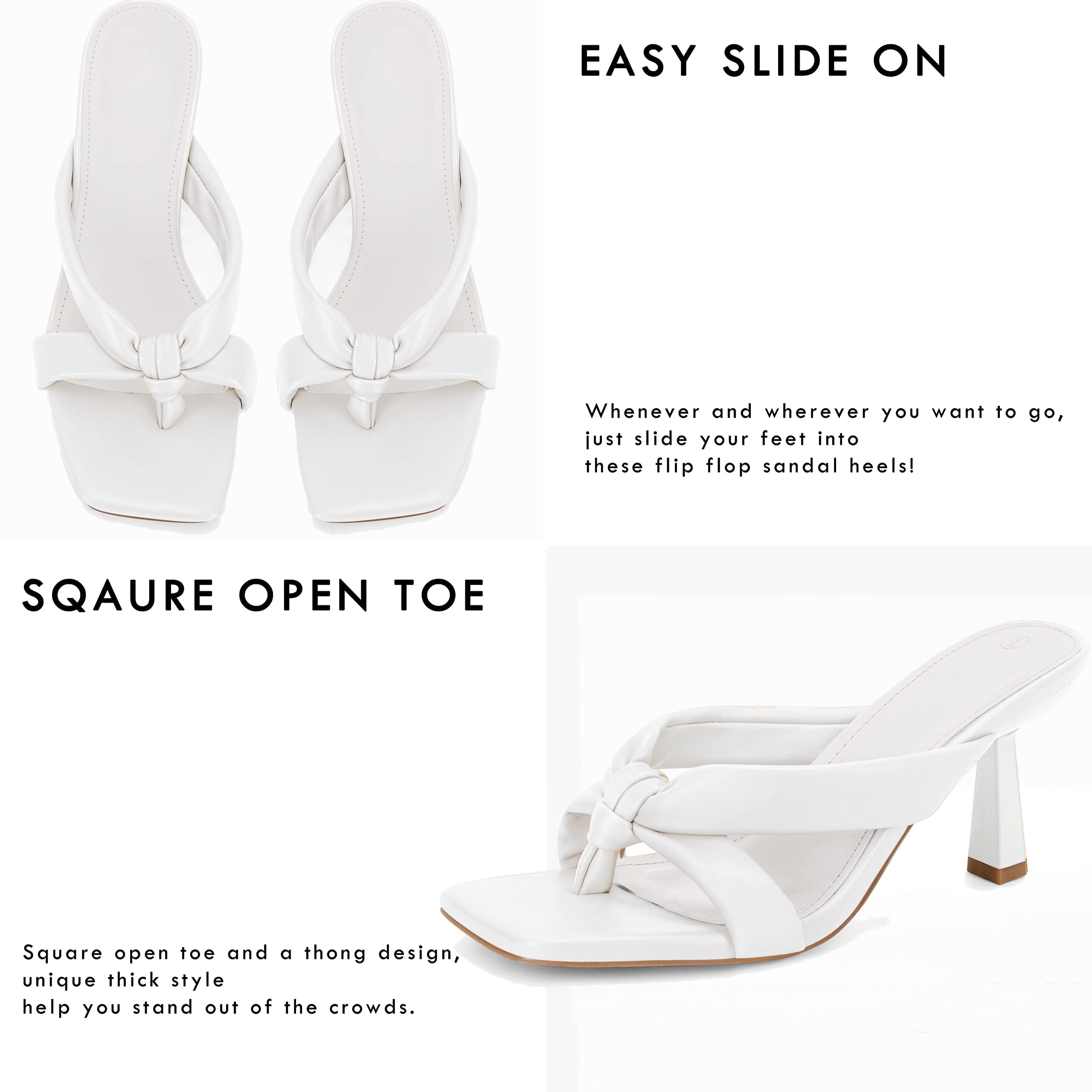 Coutgo Womens Thong Heels Mules Kitten Heel Square Toe Flip Flops Sandals | Slip On Dress Shoes, Comfortable Low Heel, Open Toe, Summer Beach, Party, Casual, Going Out