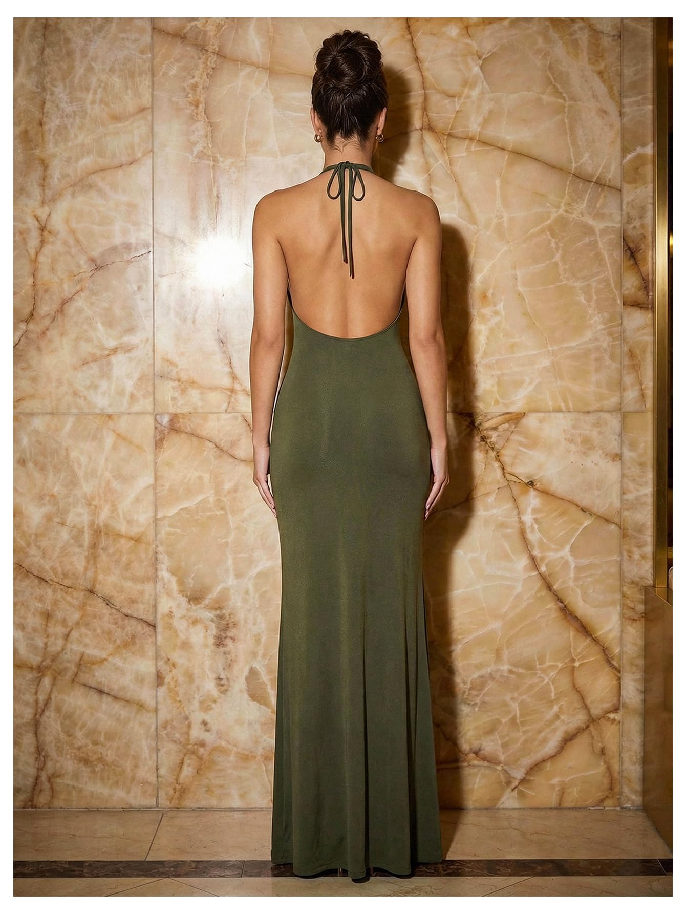OYOANGLE Women's Halter Maxi Dress Deep V Neck Sexy Wedding Guest Dresses | Cocktail Dress, Formal Dresses, Beach Dress, Vacation Dress, Date Night Long Dress, Backless