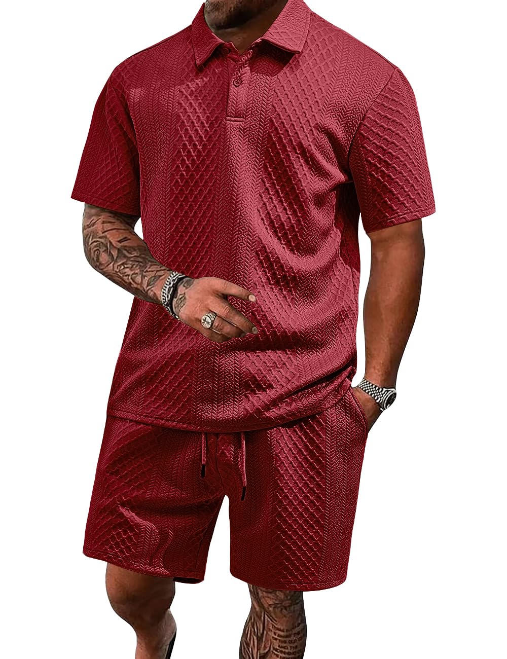 Men's 2 Pieces Outfits Casual Polo Shirt and Shorts Set Collar Athletic Jogging Summer Tracksuit