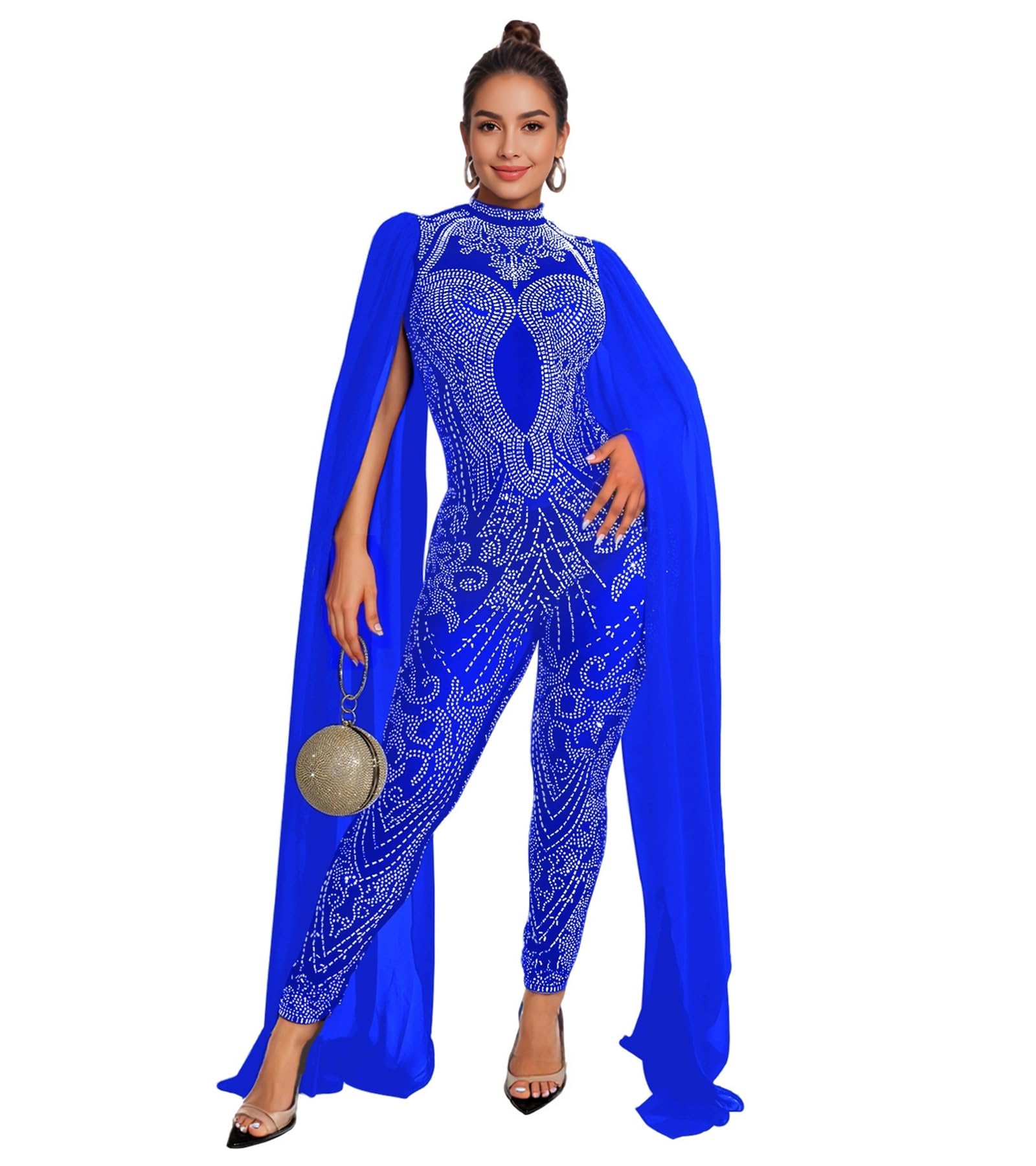 PORRCEY Sexy Rhinestone Jumpsuit for Women Mesh See Through Romper Clubwear