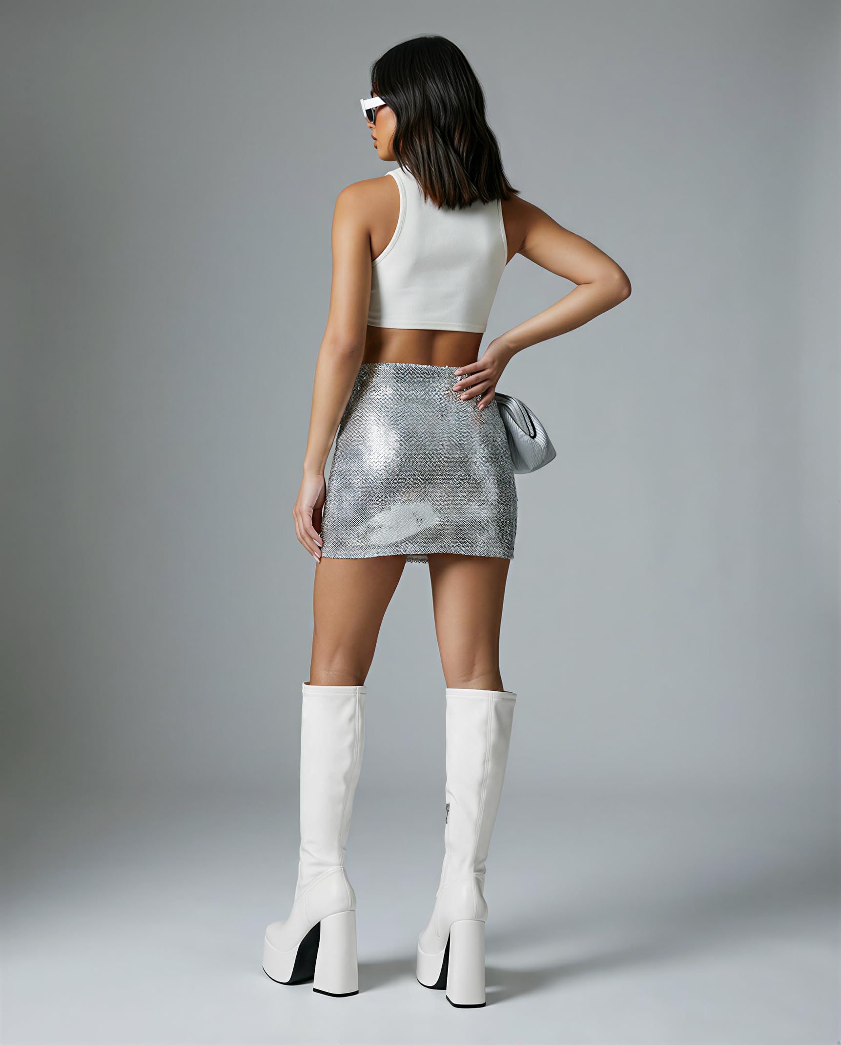 LanreyTaley Elastic Women Knee High Boots Platform Chunky Heel Tall Boots Suede Dress Boots Side Zipper Stretch Boots Fall