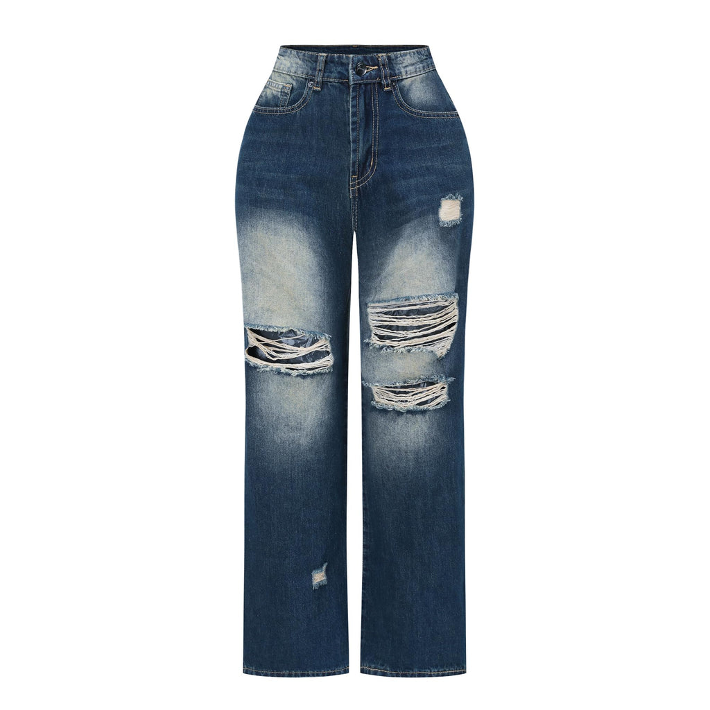THUNDER STAR Womens High Waisted Wide Leg Jeans Stretchy Distressed Denim Pants