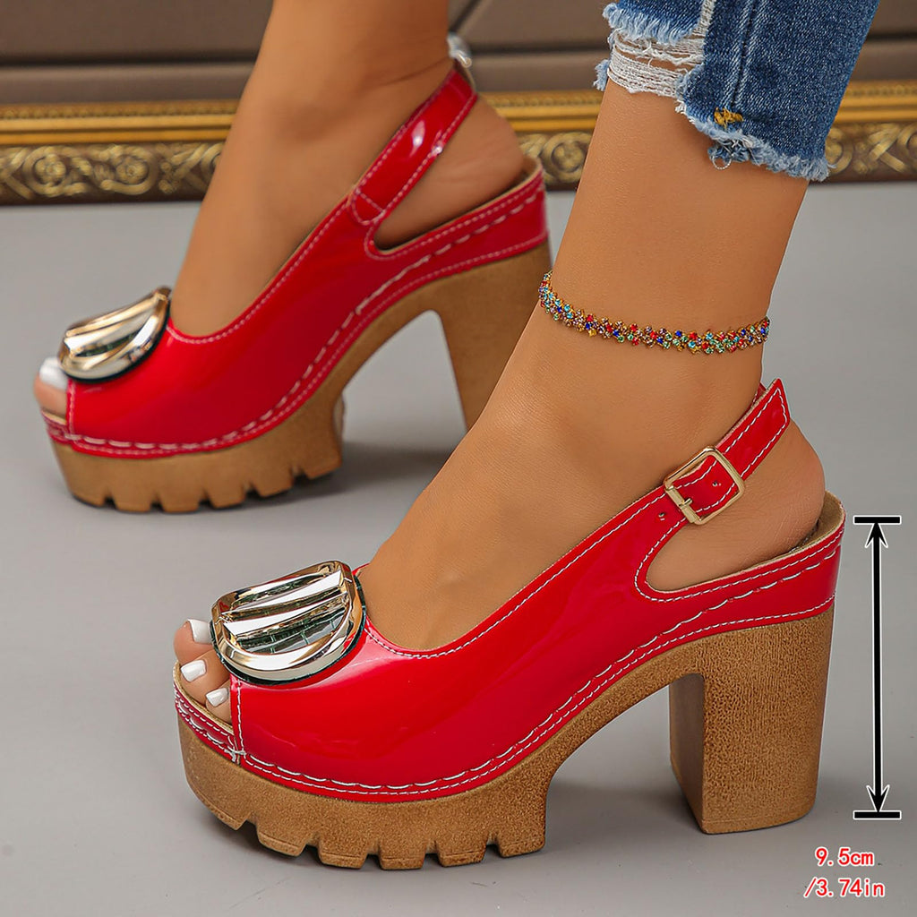 Women's Peep Toe Sandals Chunky Platform Heeled Pumps Slingback Heels Summer Dress Shoes Bridal Party Wedding Block High Heels Buckle Ankle Strap Sandals Dressy Comfortable Footwear