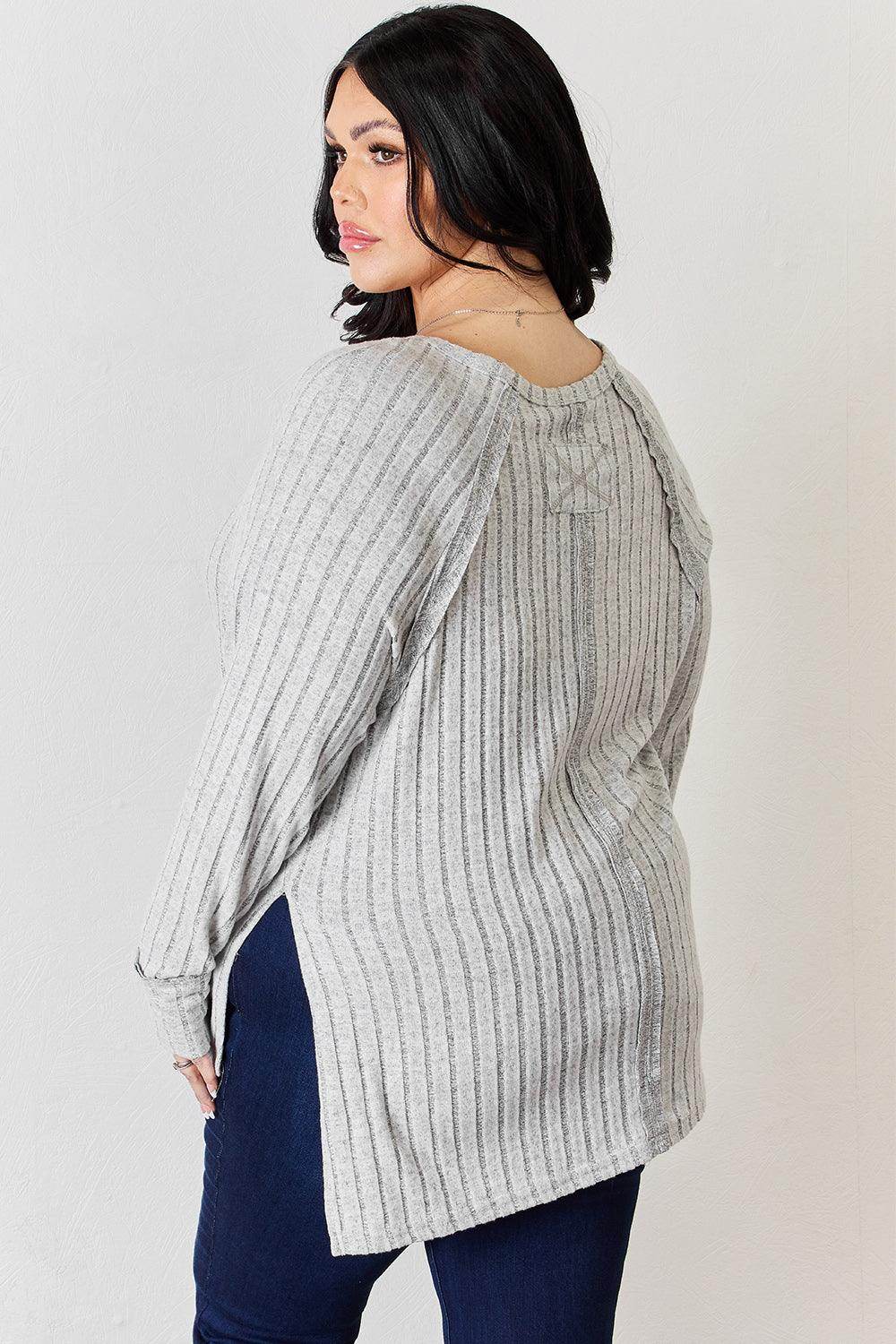 Basic Bae Full Size Ribbed Round Neck Slit T-Shirt for Women