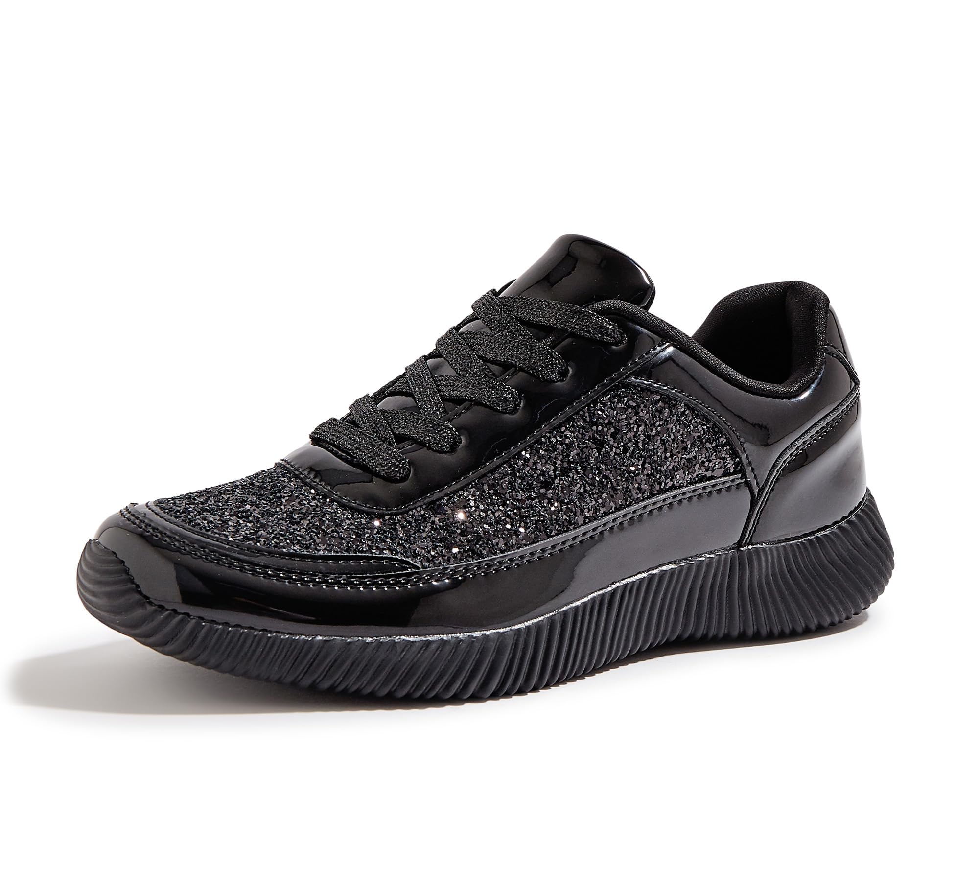 BELOS Women Glitter Sparkly Fashion Sneakers | Lightweight Metallic Sequins Tennis Shoes Casual Retro Braided Walking Shoes