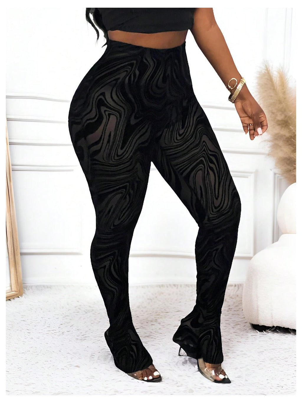 RoseSeek Women's Sheer Mesh Leggings See Through Bell Bottom Skinny Pants | High Waisted, Flared Skinny, Lace Pants, Going Out Bottoms, Bell Bottom Rave Outfits