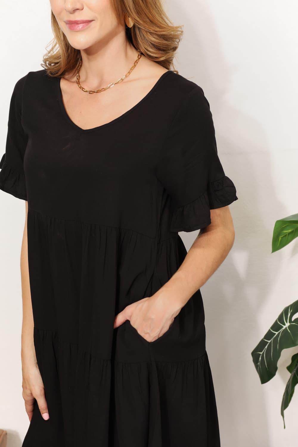 Mandy V-Neck Flounce Sleeve Tiered Dress for All Occasions