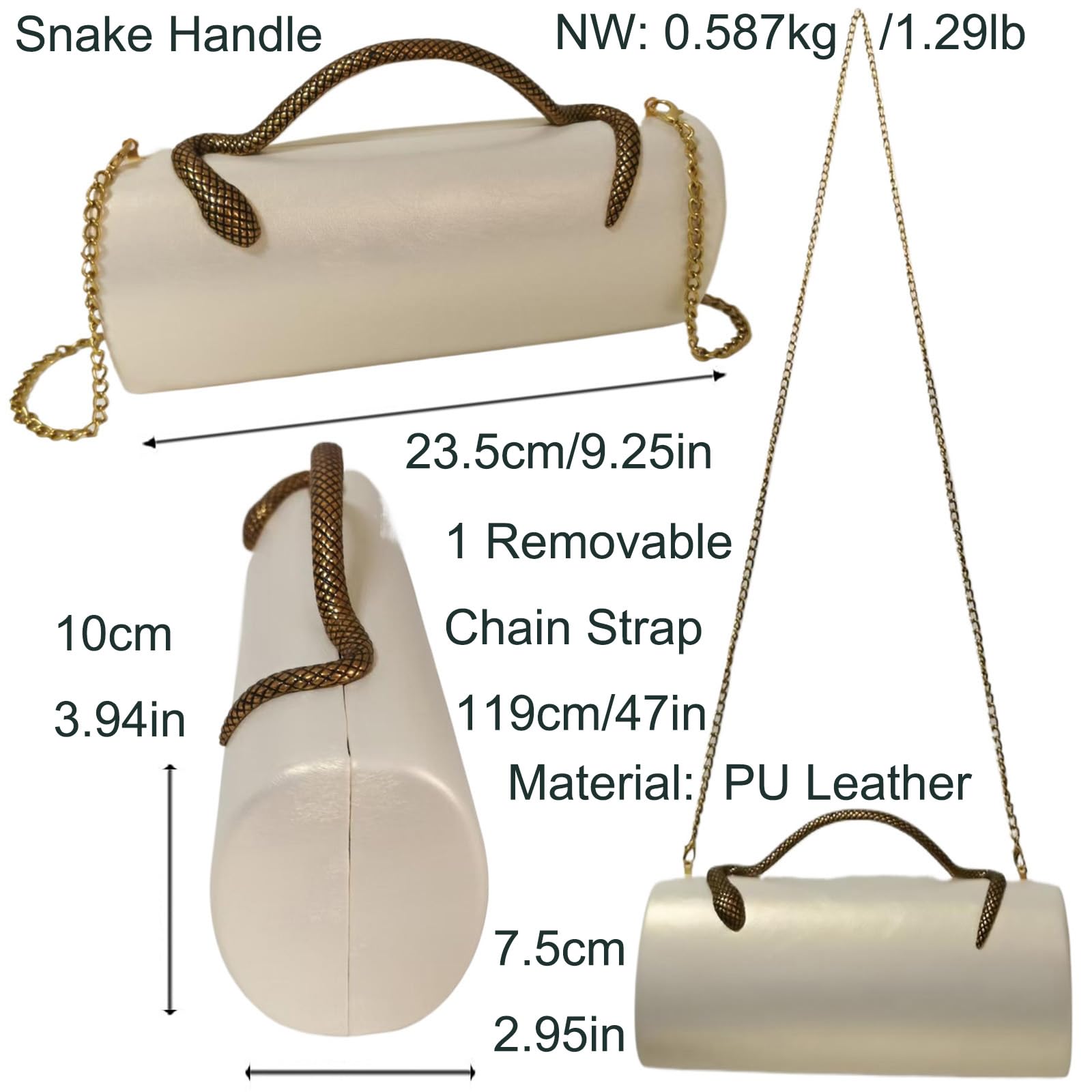 PU Leather Handbag Detachable Chain Crossbody Shoulder Evening Bag Clutch Purse for Women Formal Wedding Party Prom