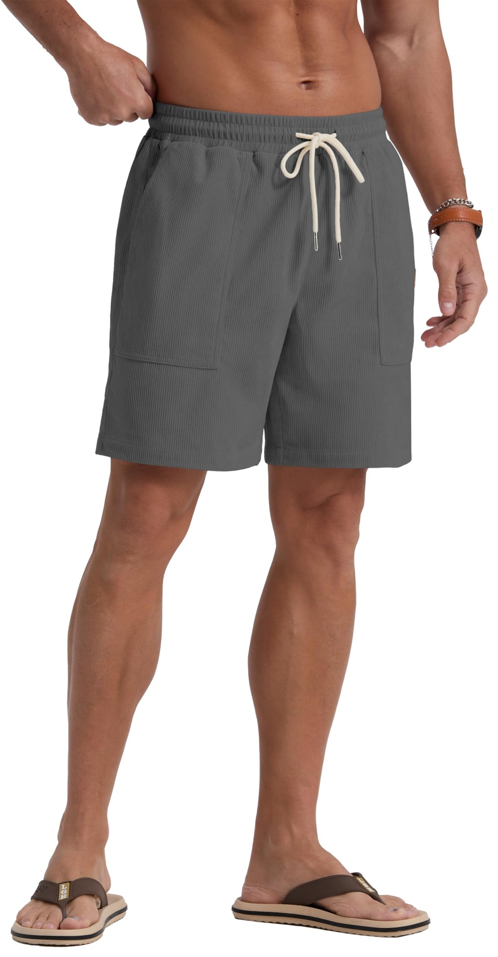 Sailwind Men's Casual Corduroy Shorts Lightweight Elastic Waist Drawstring Summer Beach Shorts