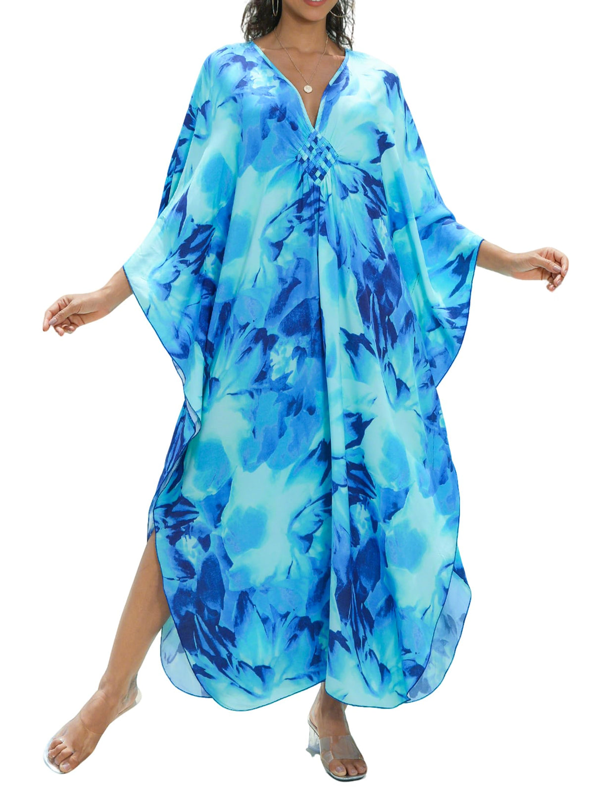 Yanziliu Kaftan Dress for Women,Plus Size Hawaiian Batwing Sleeve Beach Cover Up Summer Swimsuit Dresses