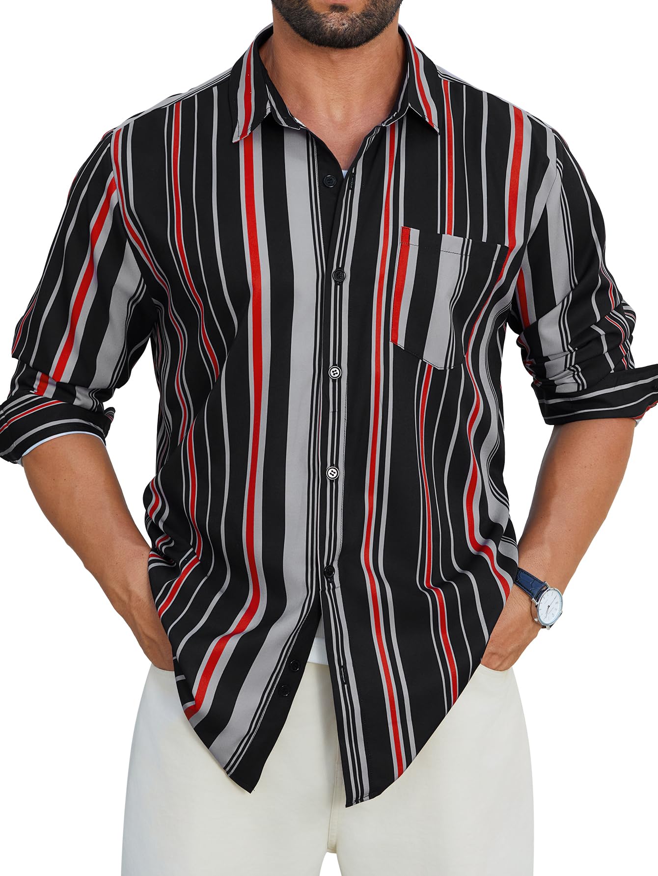 Hardaddy Men's Tropical Floral Button Down Long Sleeve Hawaiian Shirt Flower Printed Beach Shirts