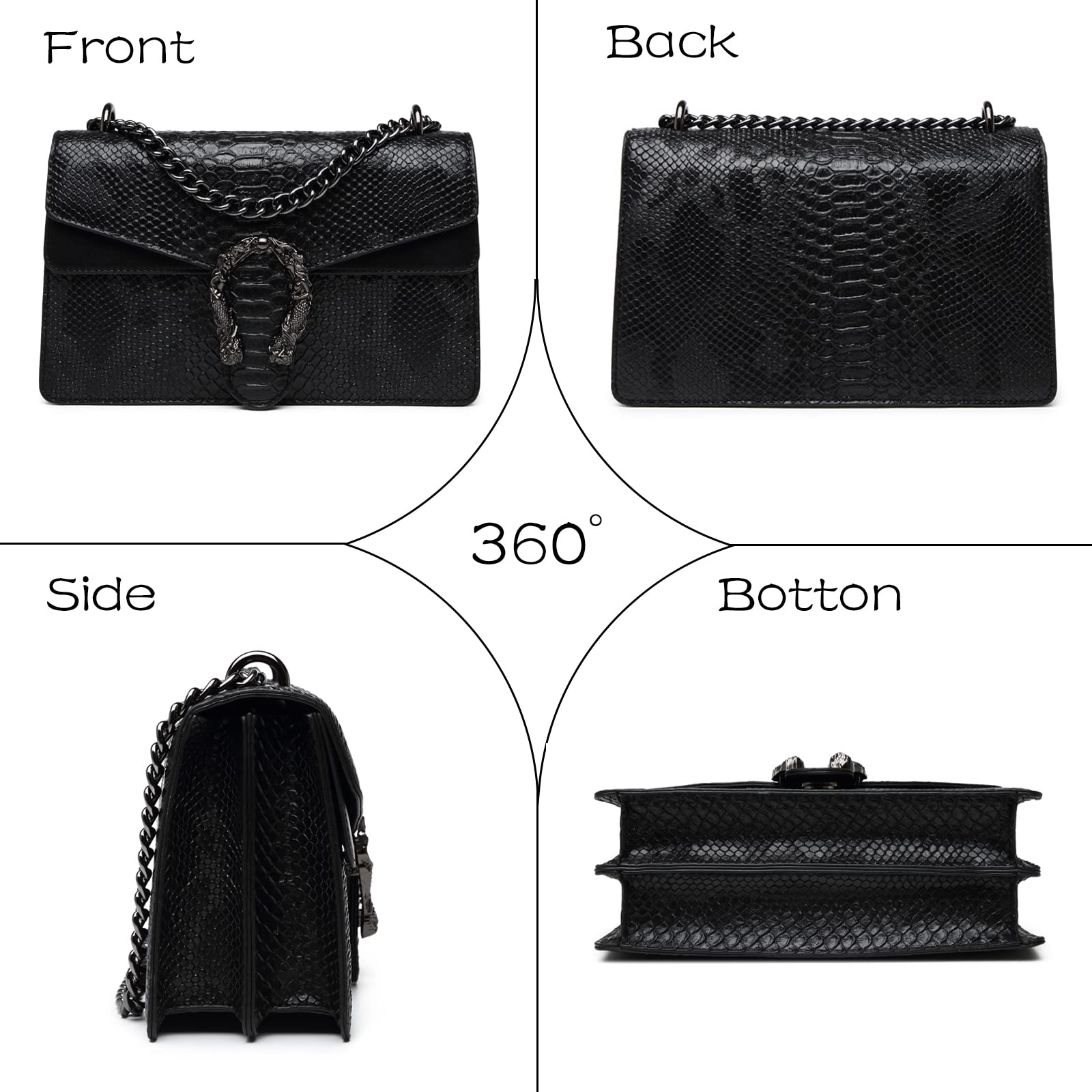 MYHOZEE Crossbody Bags for Women - Snake Printed Clutch Purses Leather Chain Shoulder Bags Evening Handbags