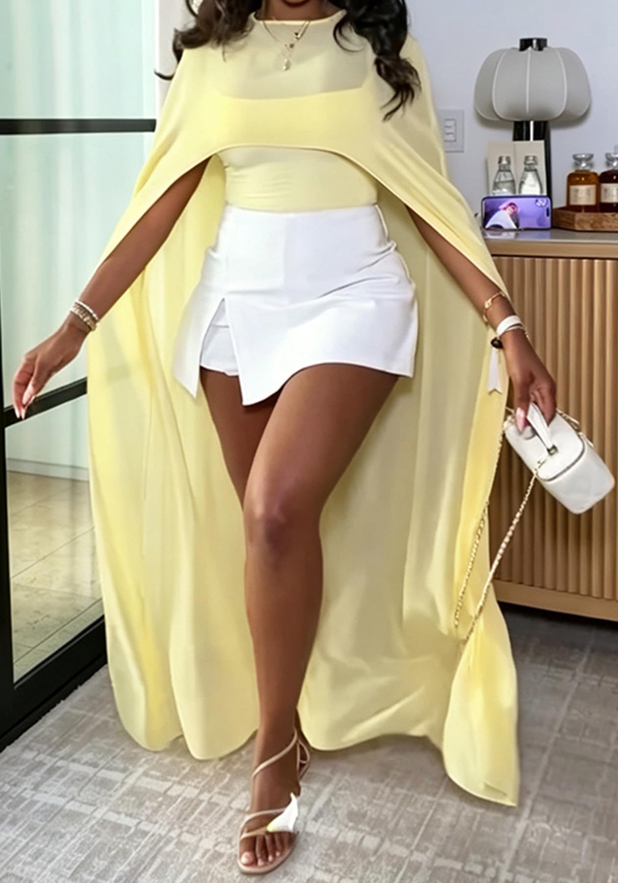 YOOTIKO Women Mesh Crop Cape Top Batwing Sleeve High Low Flowy Poncho Tops | See Through,Beach Coverups, Going Out Wear,Loose Fit