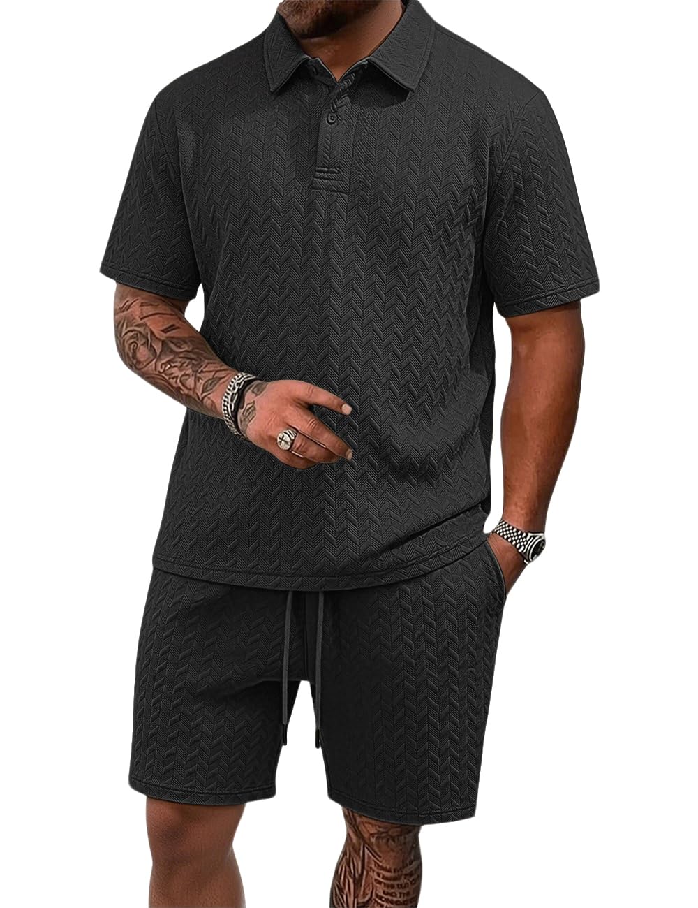 Men's 2 Pieces Outfits Casual Polo Shirt and Shorts Set Collar Athletic Jogging Summer Tracksuit