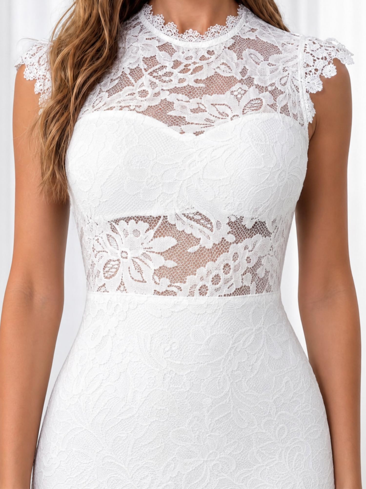 Women's Lace Floral Cocktail Wedding Guest Elegant Formal Dresses | Elegant Sleeveless, Crew Neck, Slim Sheath Midi Dress, Full Lace, Classy, Tea Party, Bridesmaid Event, Mother of the Bride