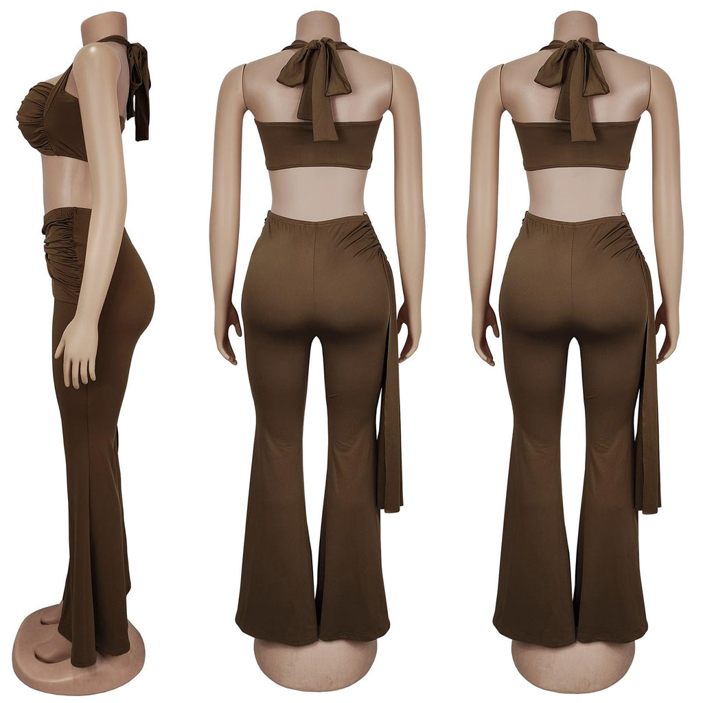 Women's Two Piece Outfits Crop Top and Flare Pants Set Club Going Out | Crop Top, Flare Pants Set, Going Out Sets, Two Piece Sets for Women Going Out, Two Piece Concert Outfits, Sexy Club Outfits