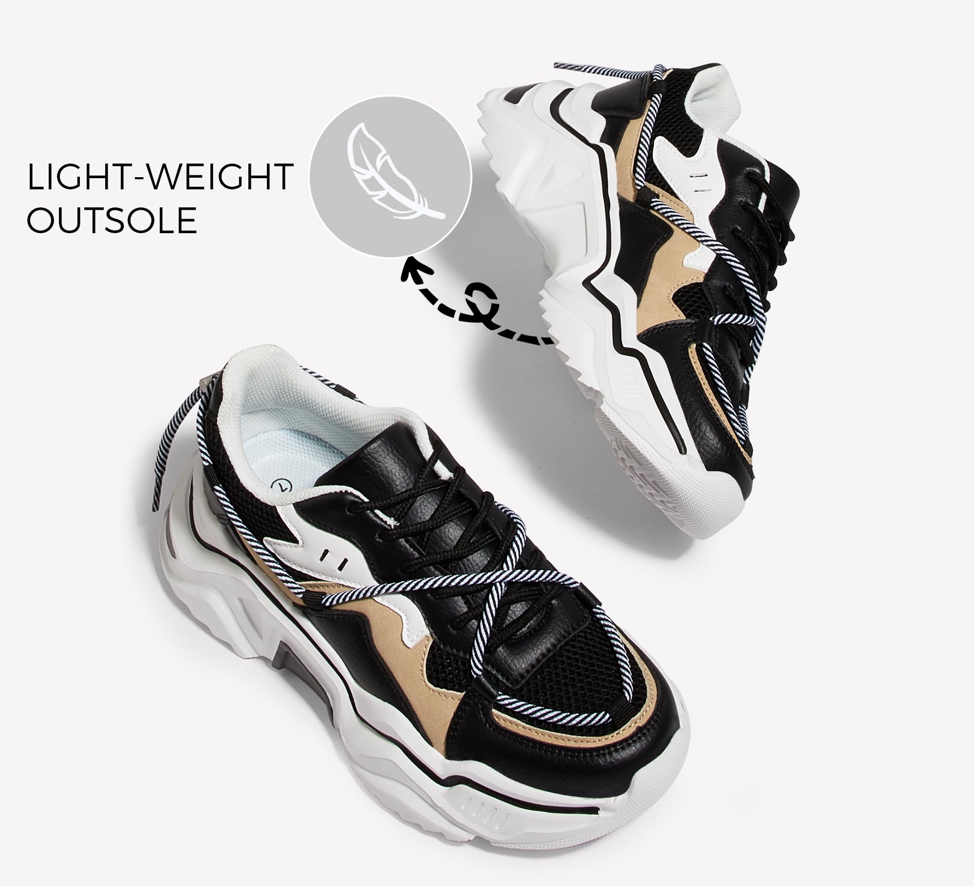 LUCKY STEP Women's Platform Fashion Chunky Dad Sneakers | Colorful | Retro Colorblock | Stylish Cute | Lace-Up Walking Shoes | Anti-Slip