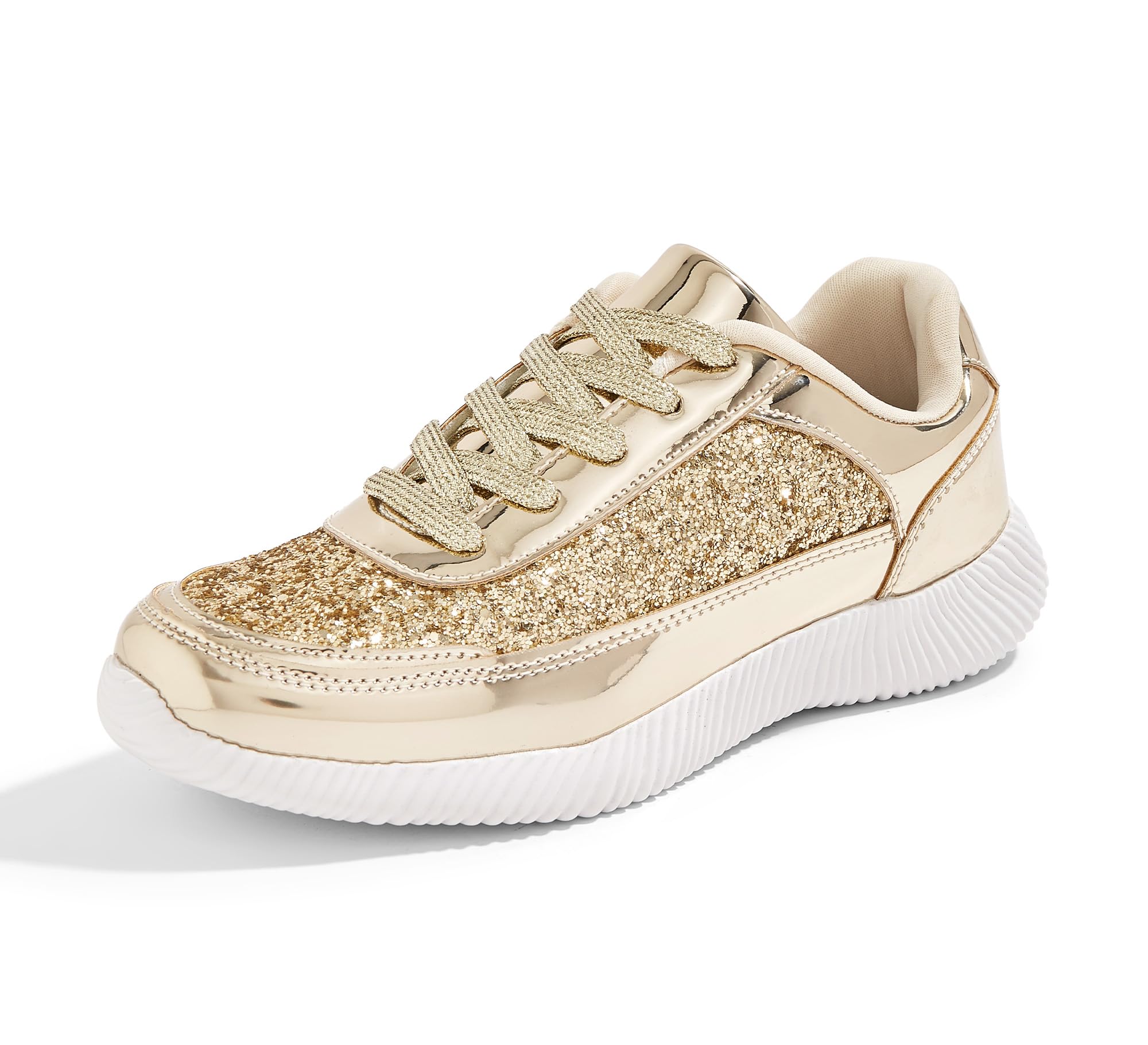 BELOS Women Glitter Sparkly Fashion Sneakers | Lightweight Metallic Sequins Tennis Shoes Casual Retro Braided Walking Shoes