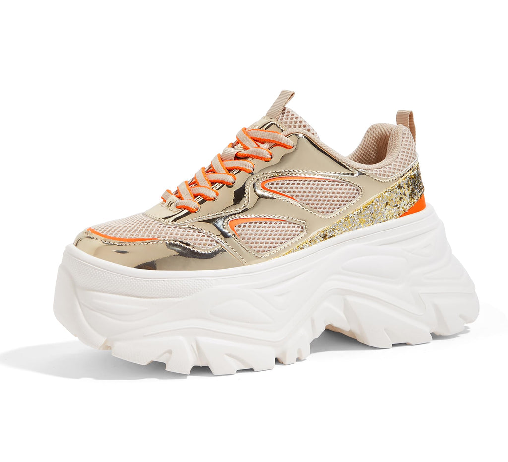 LUCKY STEP Women's Rhinestone Chunky Sneakers Breathable | Lightweight Running Non Slip Breathable Chunky