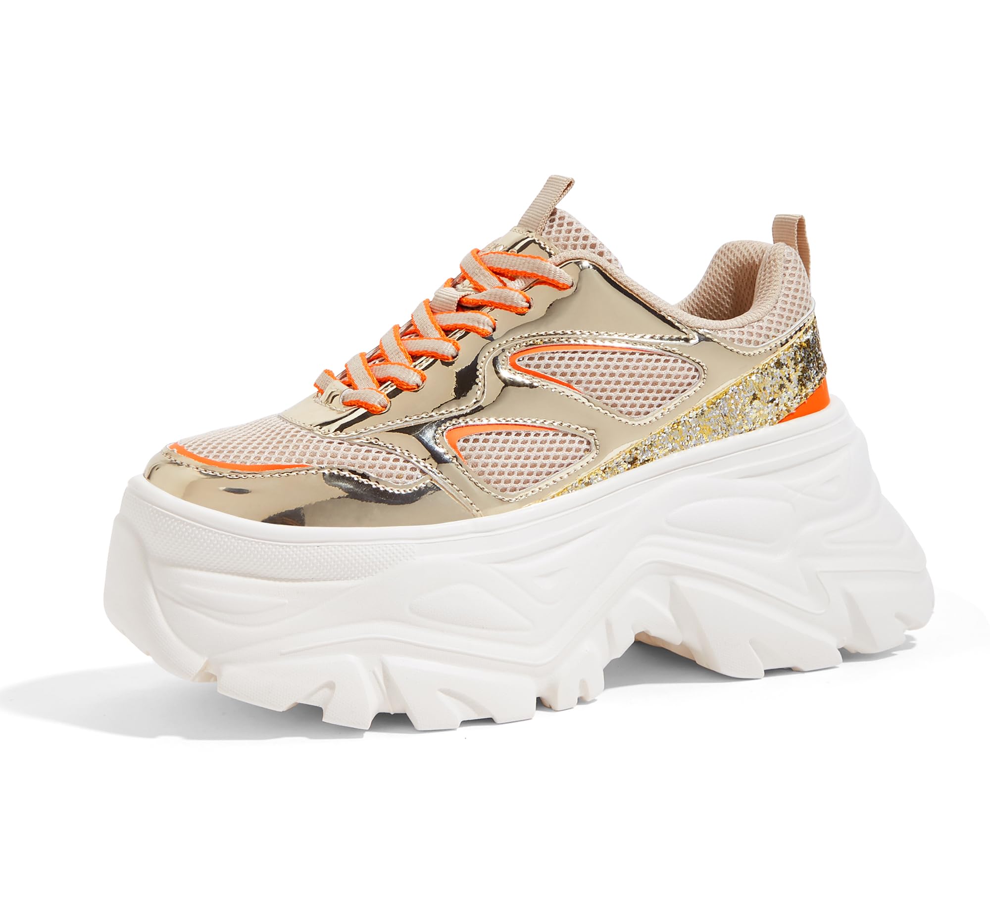 LUCKY STEP Women's Rhinestone Chunky Sneakers Breathable | Lightweight Running Non Slip Breathable Chunky