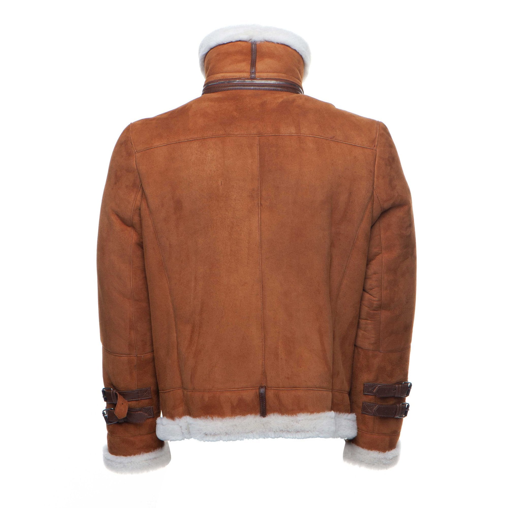 Hagans Tan Aviator Bomber Suede Shearling Jacket