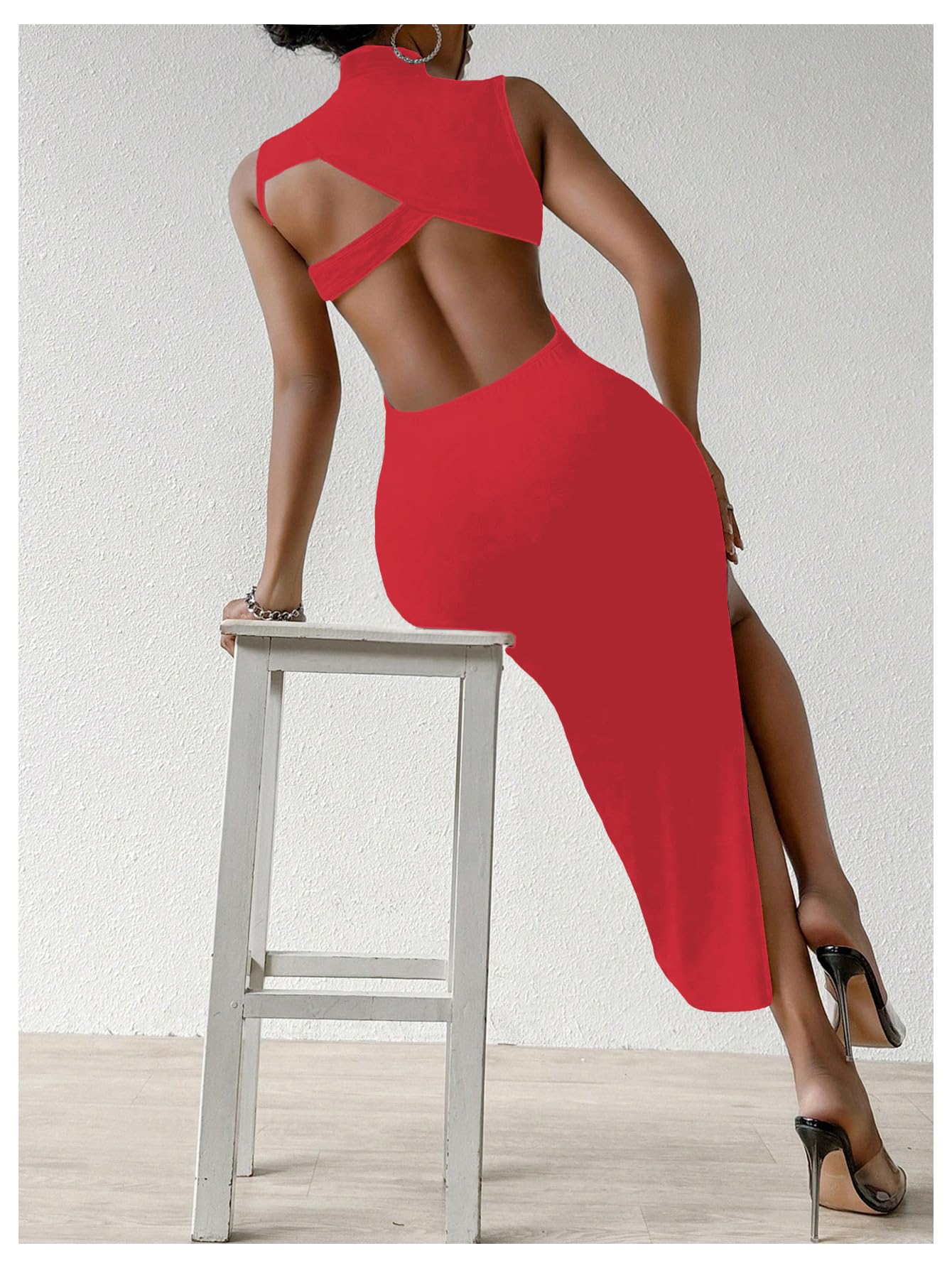 GORGLITTER Women's Sexy Backless Cocktail Club Night Going Out Maxi Dresses | Birthday Tea Party Outfits, Bodycon Dress for Women, Date Night, Dinner Clubbing Dresses