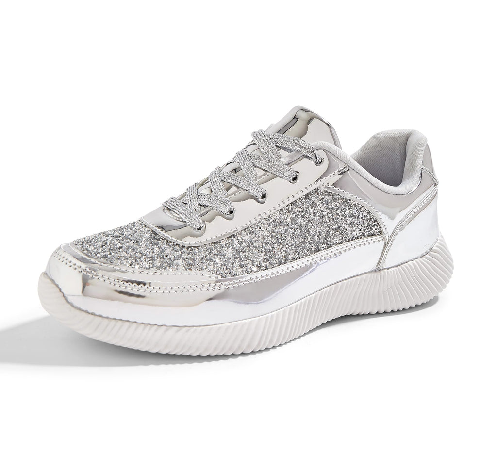 BELOS Women Glitter Sparkly Fashion Sneakers | Lightweight Metallic Sequins Tennis Shoes Casual Retro Braided Walking Shoes