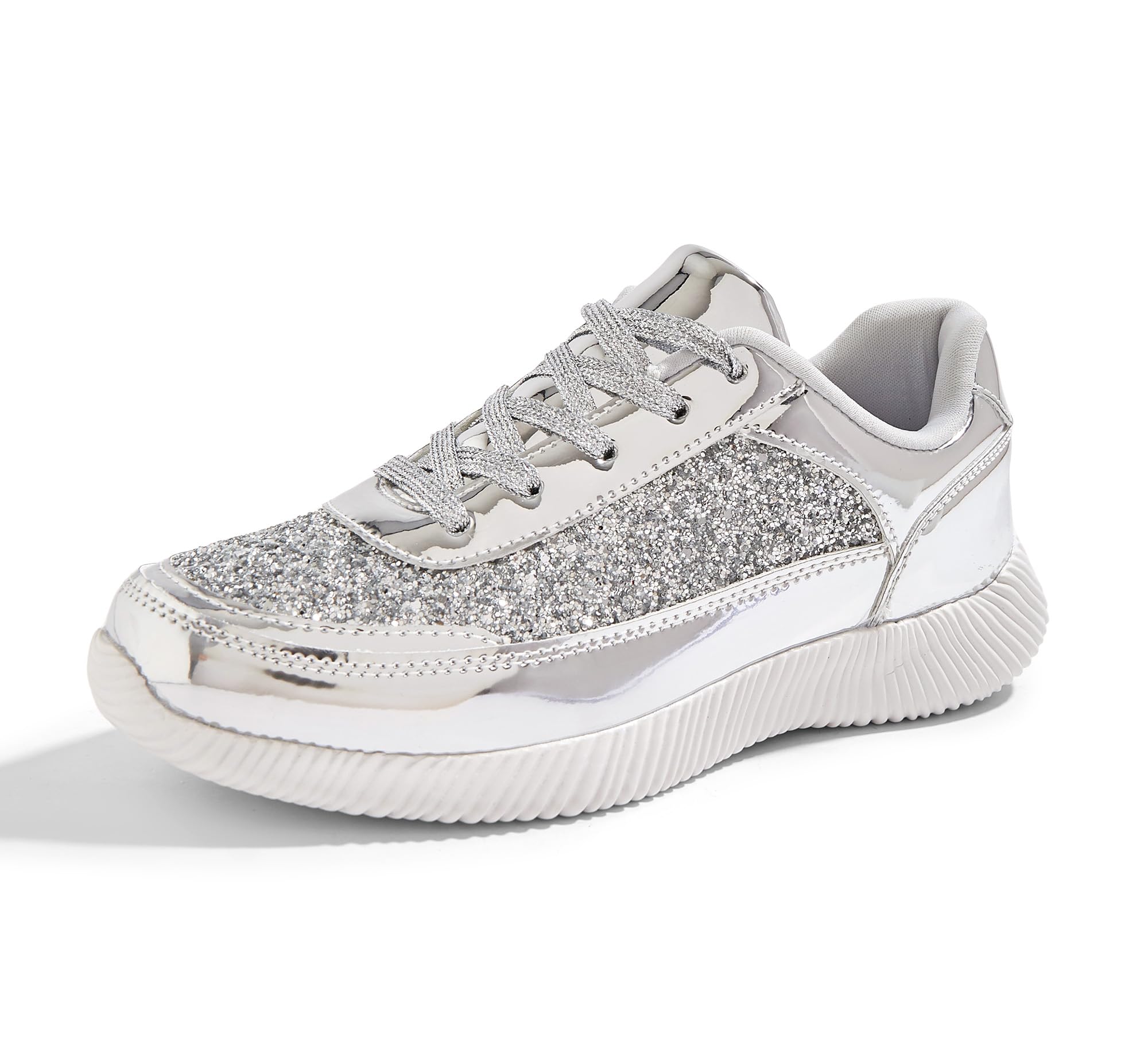 BELOS Women Glitter Sparkly Fashion Sneakers | Lightweight Metallic Sequins Tennis Shoes Casual Retro Braided Walking Shoes