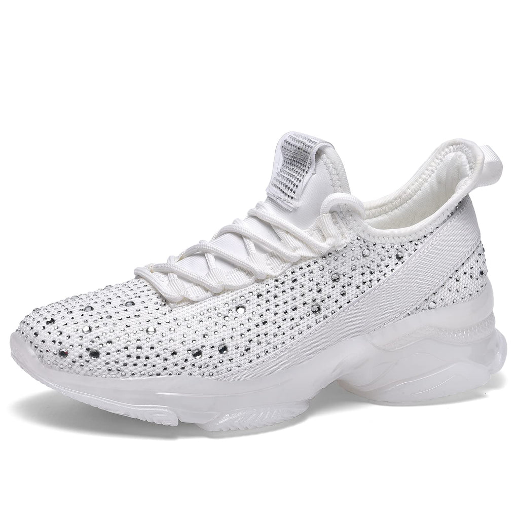 BELOS Women Rhinestone Mesh Slip On Walking Shoes | Fashion Breathable Spakle Glitter Sneaker