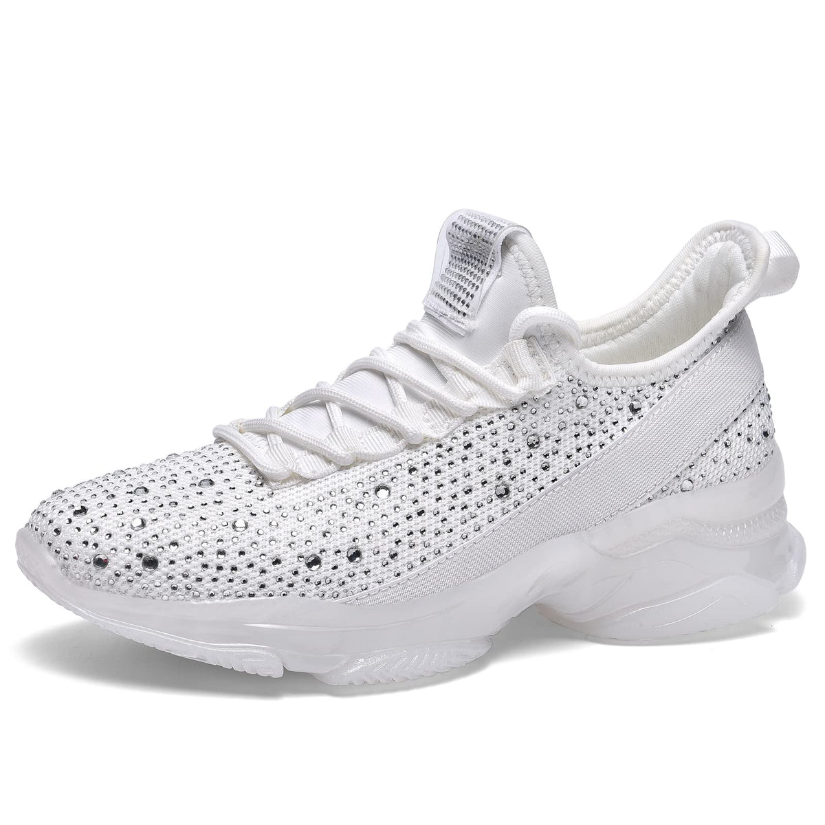 BELOS Women Rhinestone Mesh Slip On Walking Shoes | Fashion Breathable Spakle Glitter Sneaker
