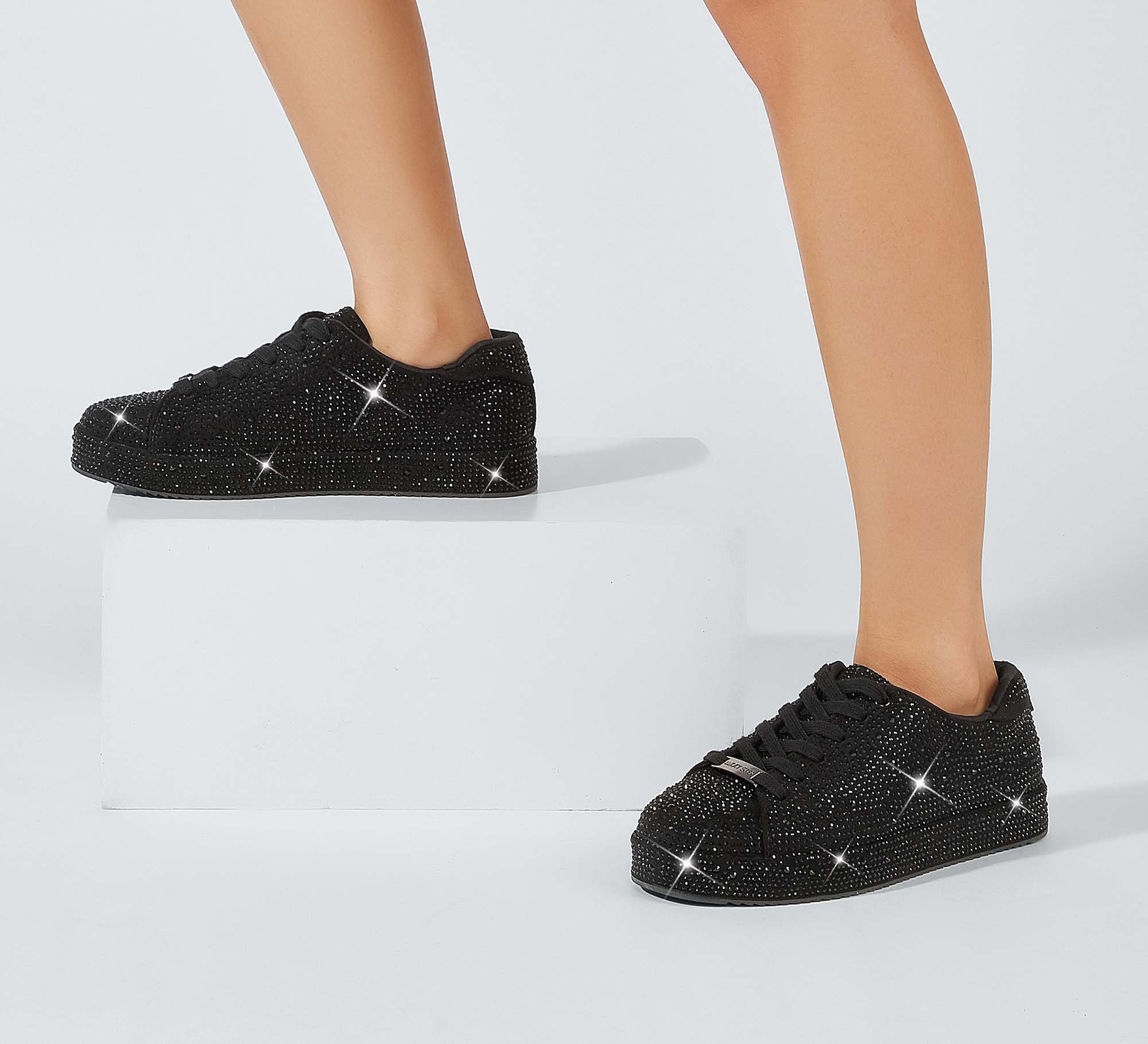 LUCKY STEP Women's Platform Rhinestone Sneakers | Sparkly Fashion Glitter Material|Sparkle Bling Bedazzled|Wedding Bridal Shiny Shoes