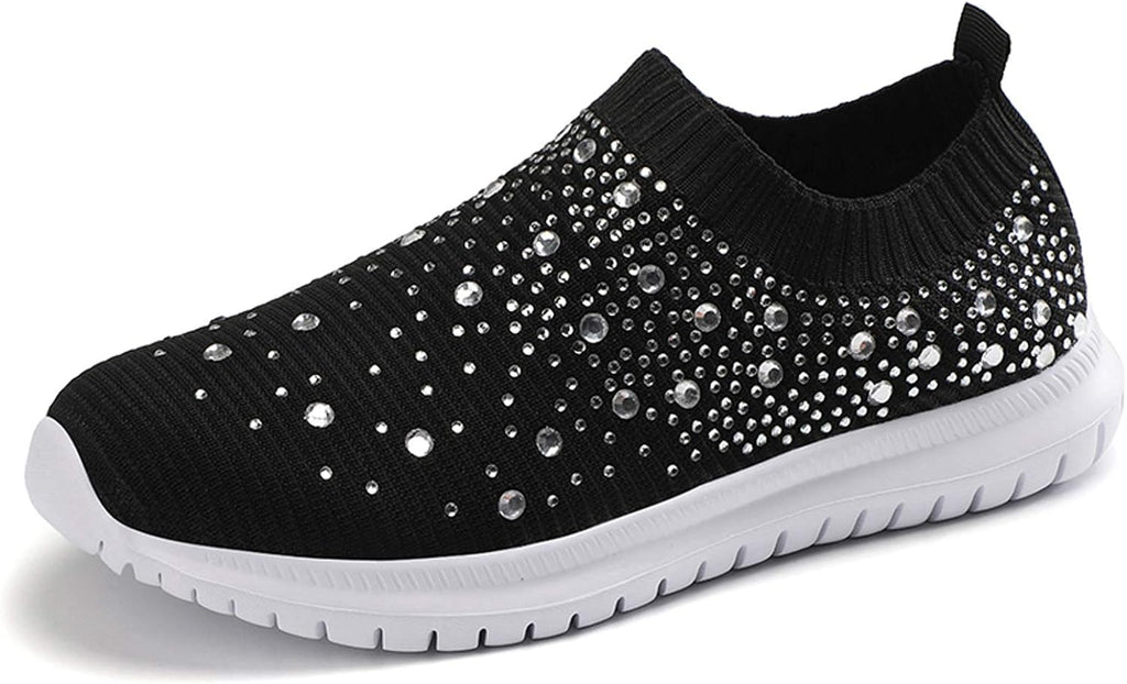 GOSPT Women's Mesh Sport Shoes Rhinestone Glitter Slip On Ballroom Jazz Latin Dance Sock Sneakers