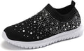 GOSPT Women's Mesh Sport Shoes Rhinestone Glitter Slip On Ballroom Jazz Latin Dance Sock Sneakers