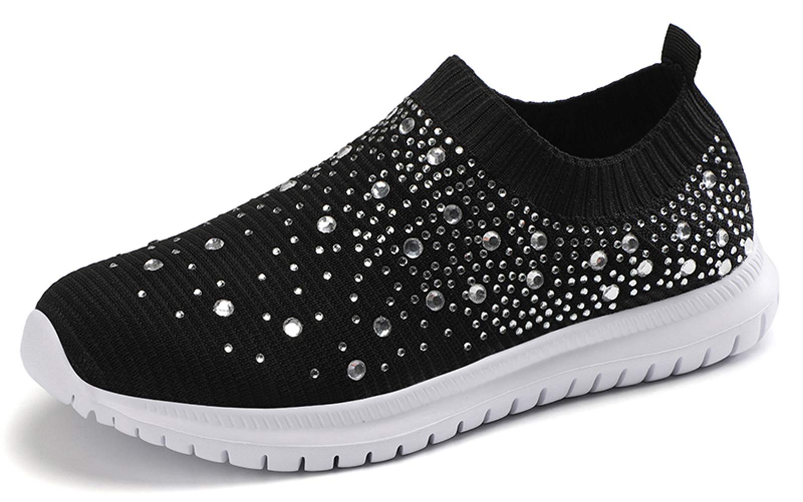 GOSPT Women's Mesh Sport Shoes Rhinestone Glitter Slip On Ballroom Jazz Latin Dance Sock Sneakers