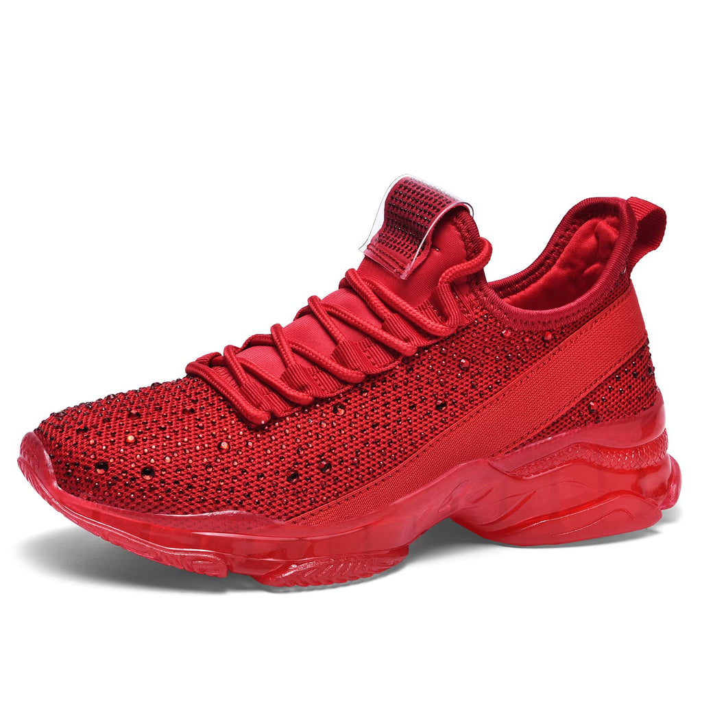 BELOS Women Rhinestone Mesh Slip On Walking Shoes | Fashion Breathable Spakle Glitter Sneaker